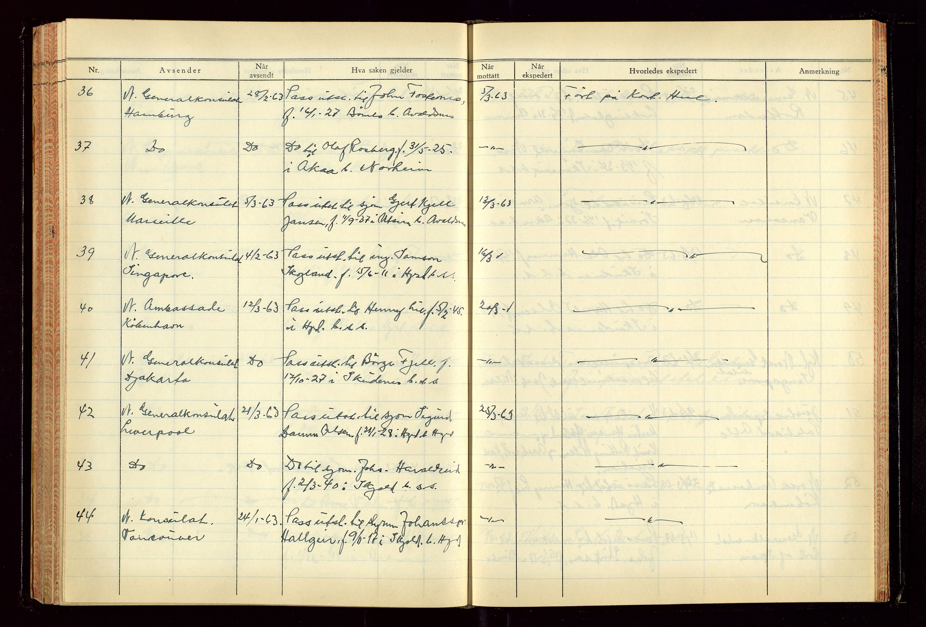 Haugesund politikammer, AV/SAST-A-100440/K/L0007: Passjournal (16 12 53-07 1065), 1953-1965, p. 173