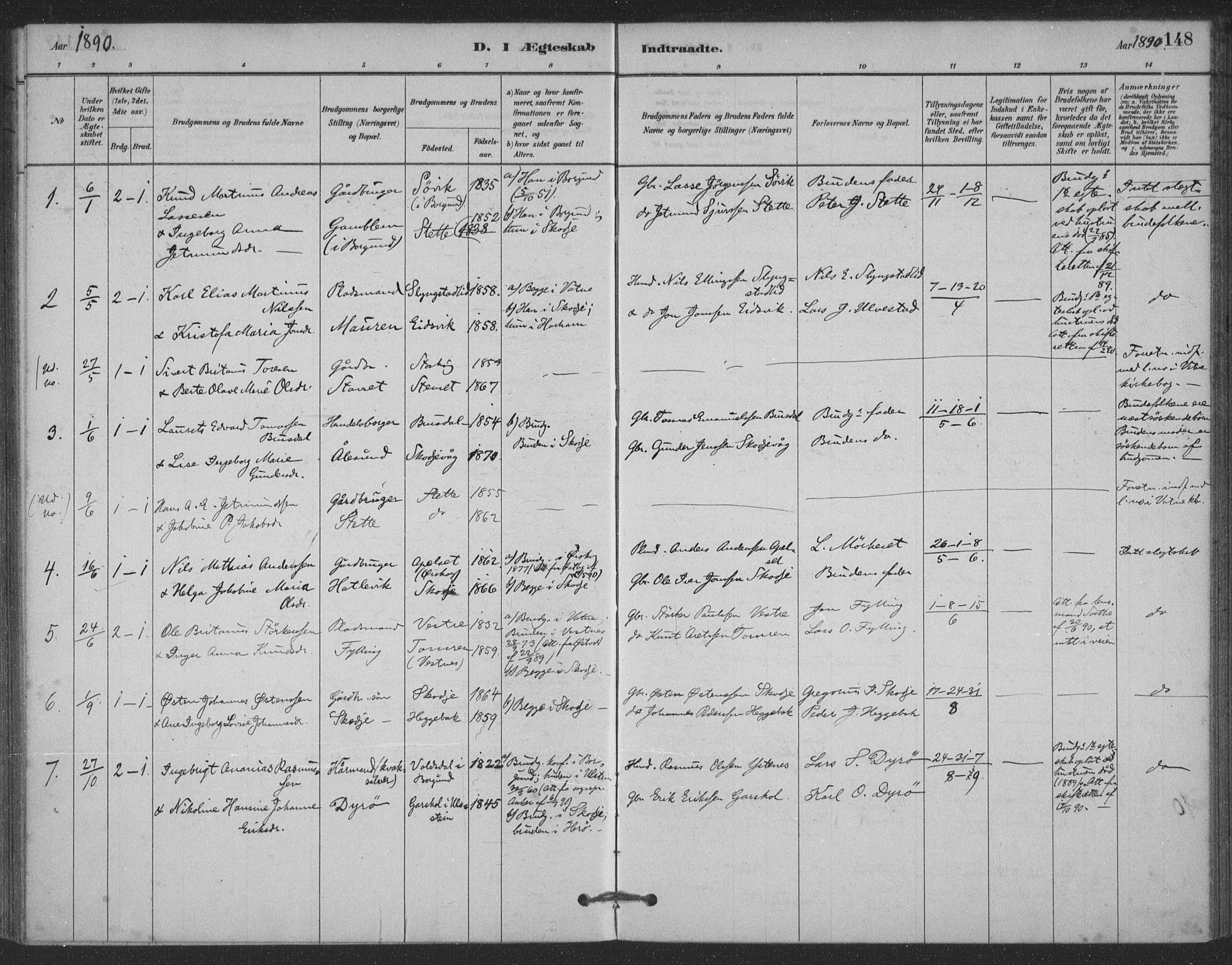 Ministerialprotokoller, klokkerbøker og fødselsregistre - Møre og Romsdal, AV/SAT-A-1454/524/L0356: Parish register (official) no. 524A08, 1880-1899, p. 148