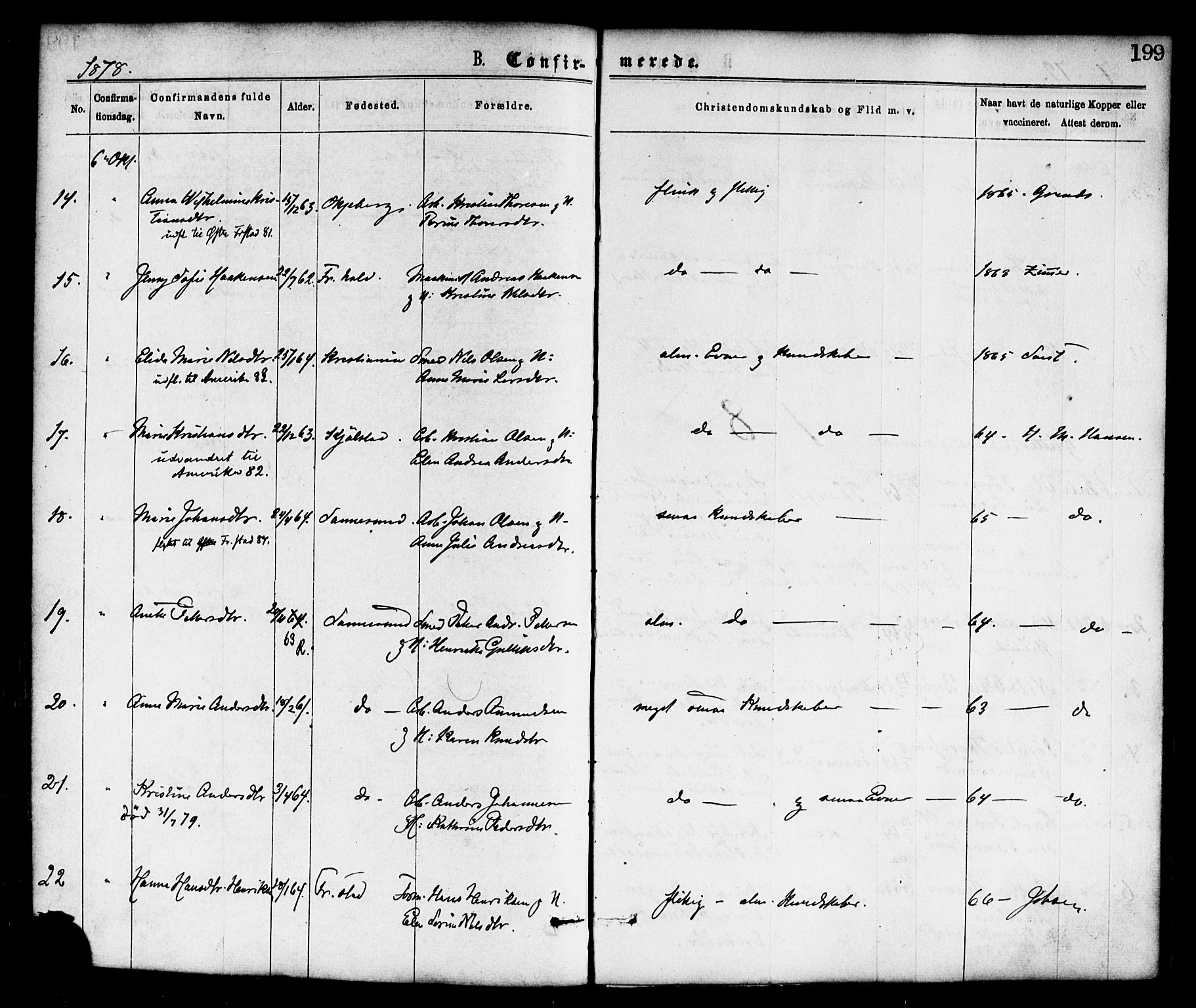 Borge prestekontor Kirkebøker, SAO/A-10903/F/Fa/L0007: Parish register (official) no. I 7, 1875-1886, p. 199