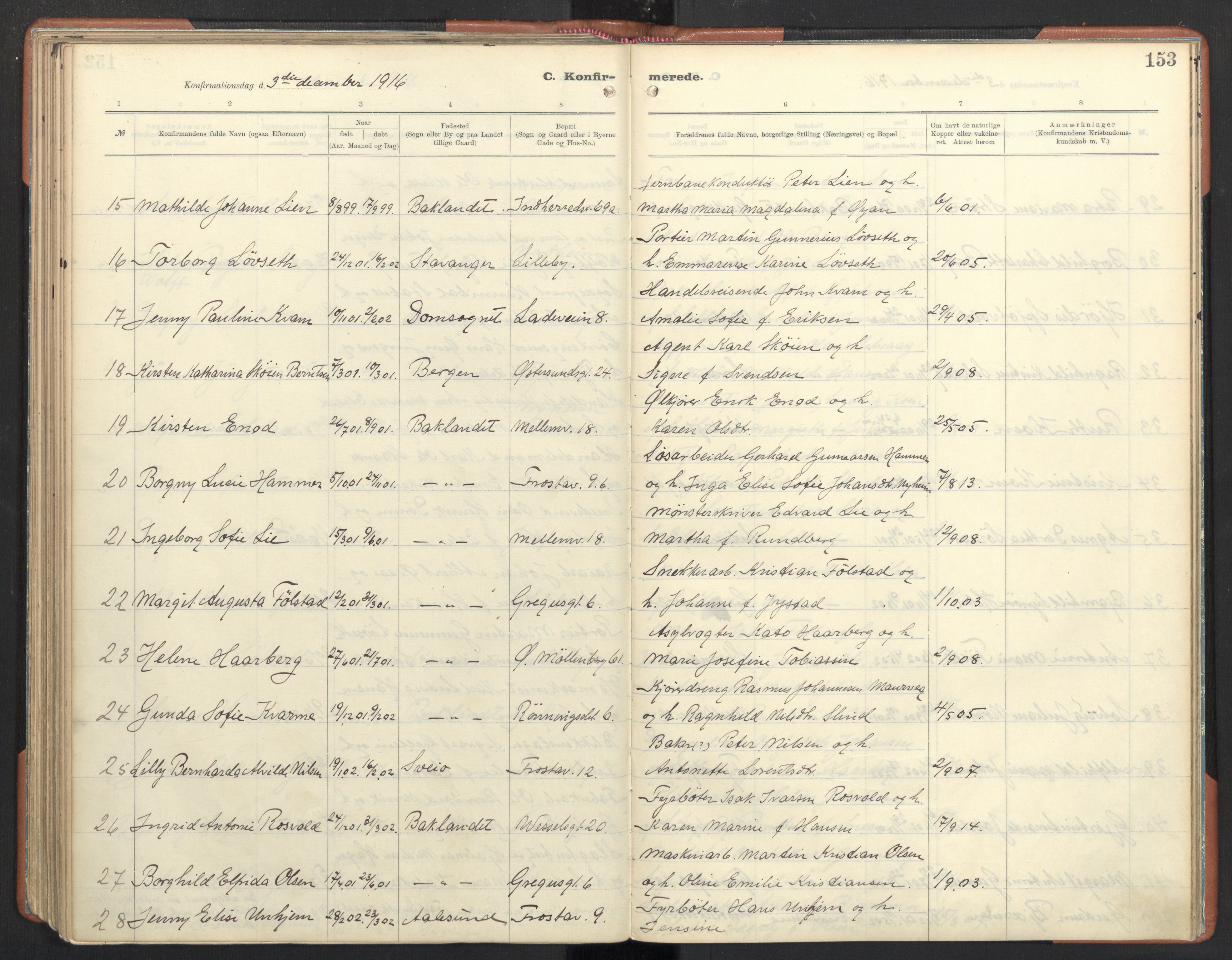 Ministerialprotokoller, klokkerbøker og fødselsregistre - Sør-Trøndelag, AV/SAT-A-1456/605/L0246: Parish register (official) no. 605A08, 1916-1920, p. 153