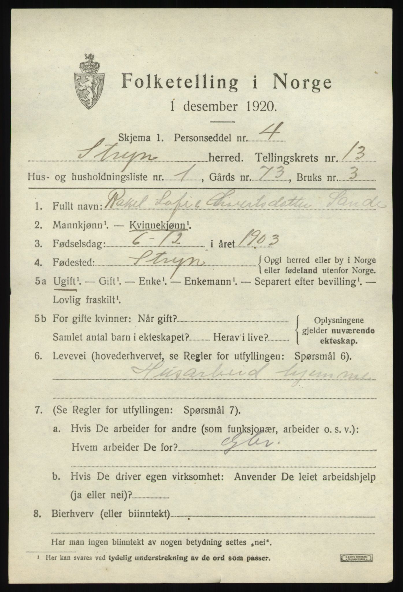 SAB, 1920 census for Stryn, 1920, p. 5680