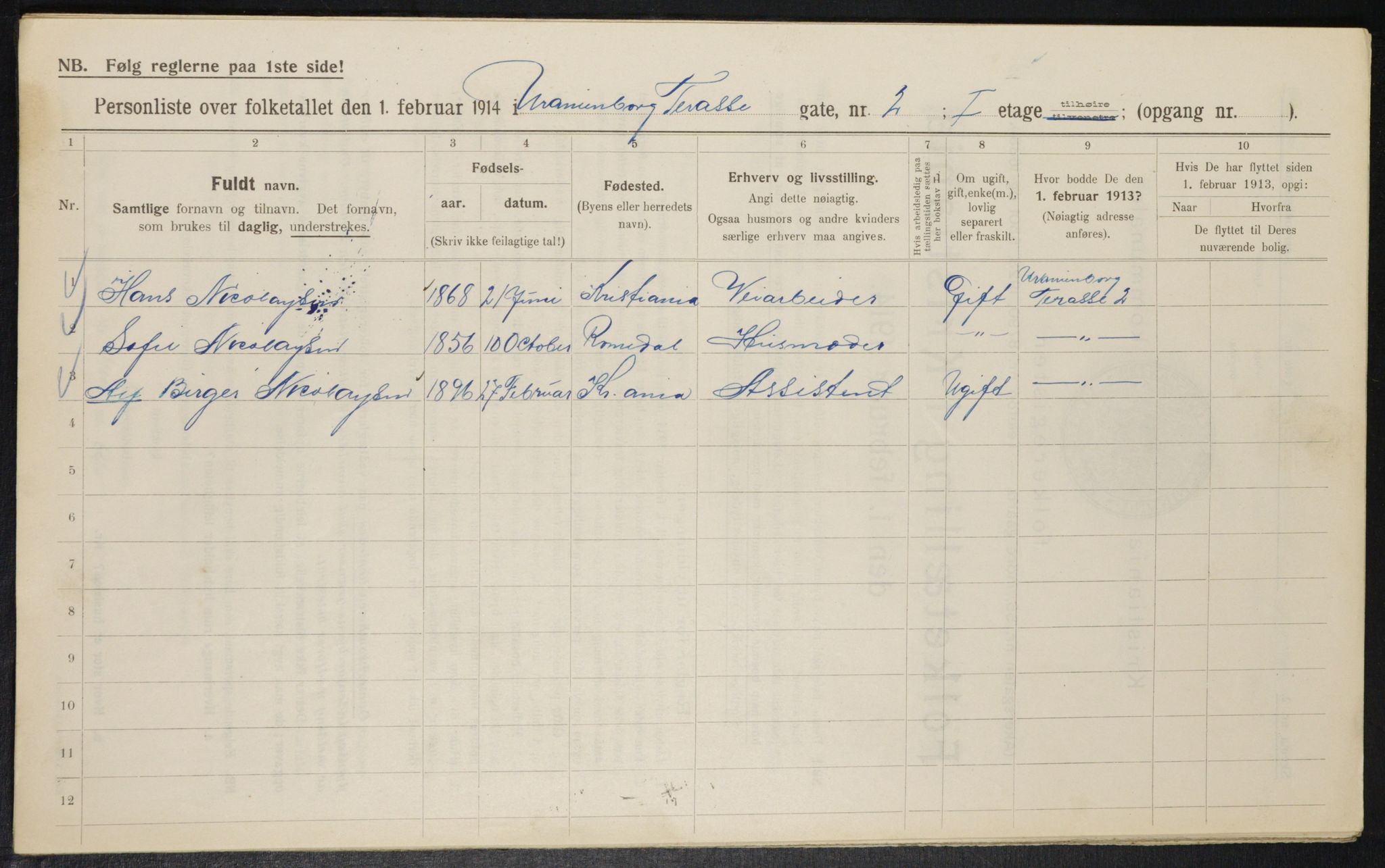 OBA, Municipal Census 1914 for Kristiania, 1914, p. 121236