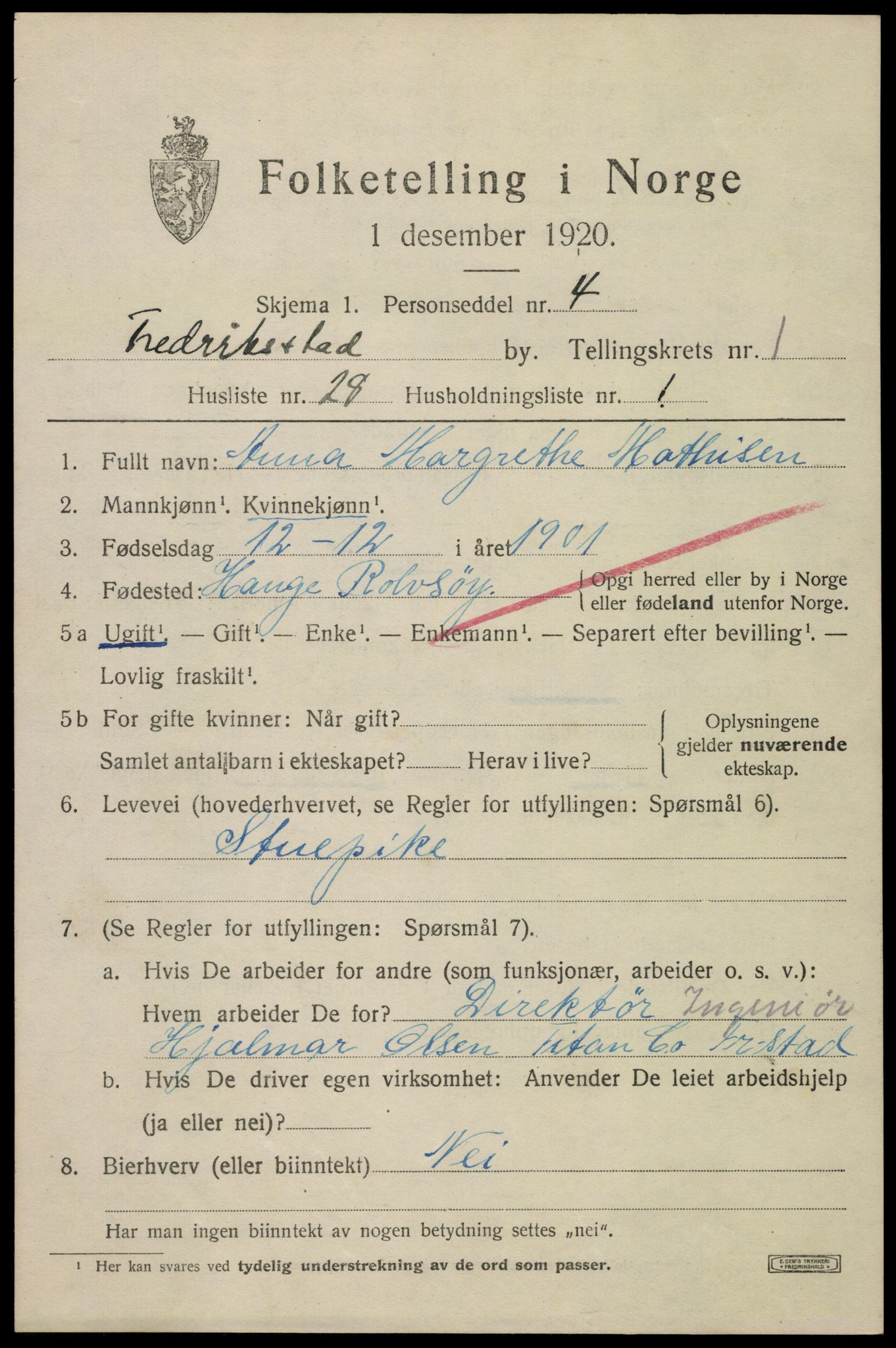 SAO, 1920 census for Fredrikstad, 1920, p. 12155