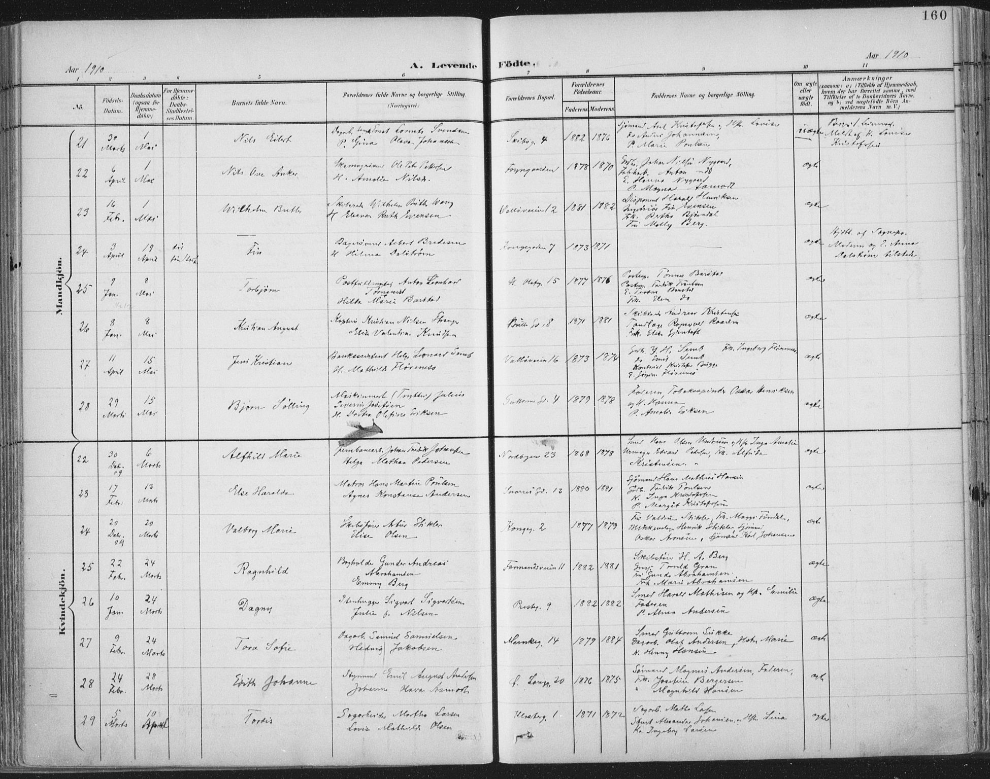 Tønsberg kirkebøker, AV/SAKO-A-330/F/Fa/L0014: Parish register (official) no. I 14, 1900-1913, p. 160