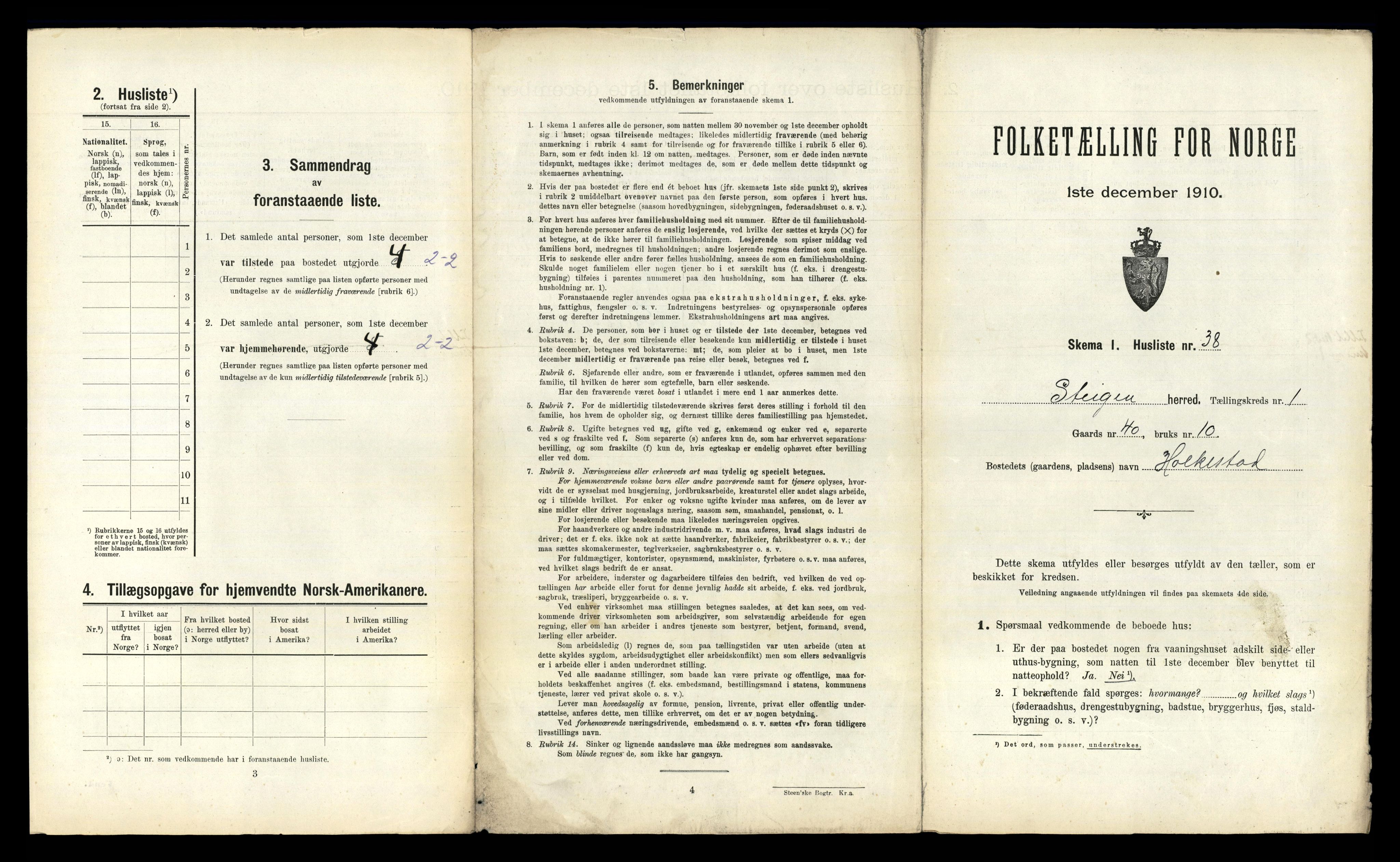 RA, 1910 census for Steigen, 1910, p. 109