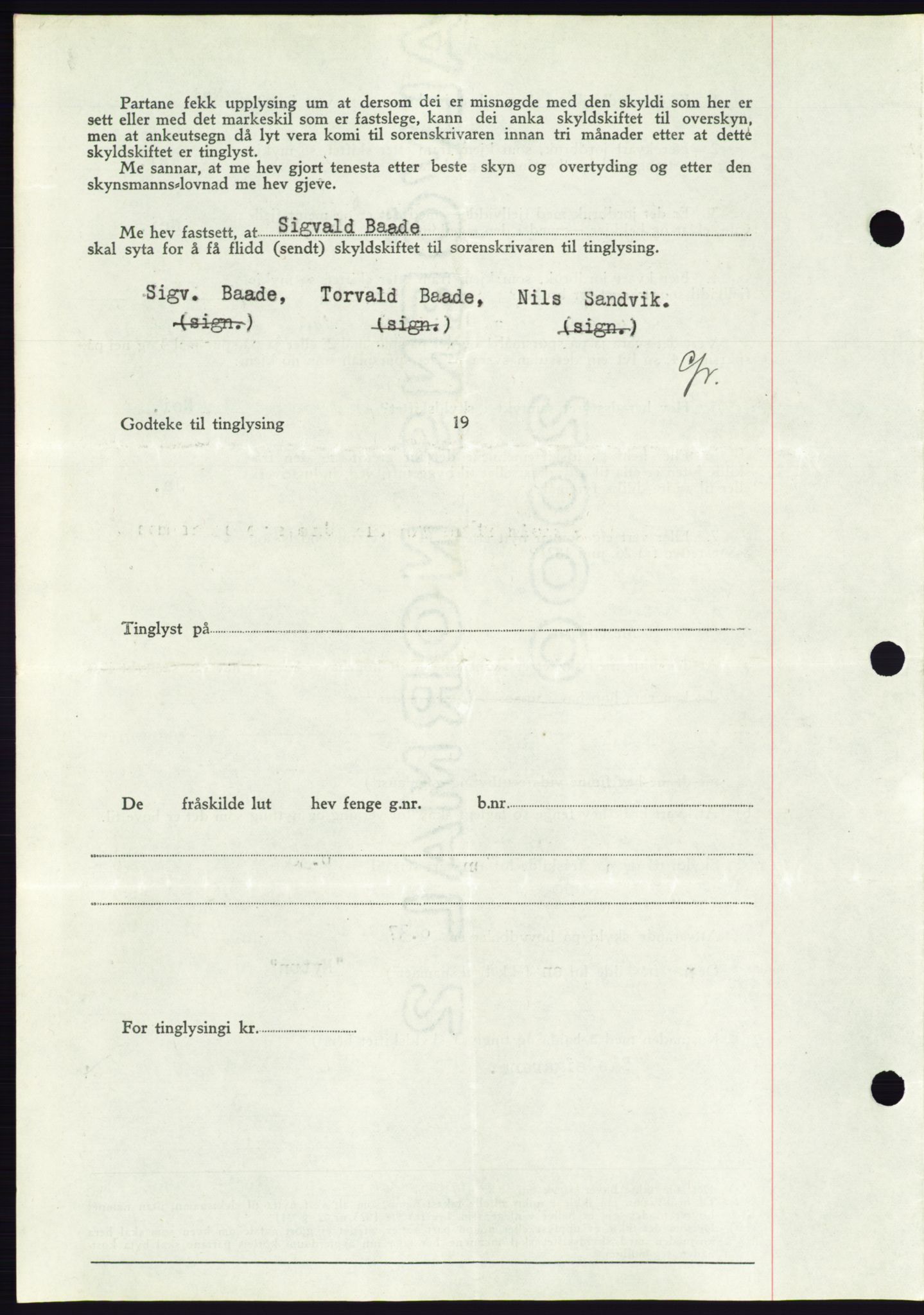 Søre Sunnmøre sorenskriveri, AV/SAT-A-4122/1/2/2C/L0077: Mortgage book no. 3A, 1945-1946, Diary no: : 780/1945