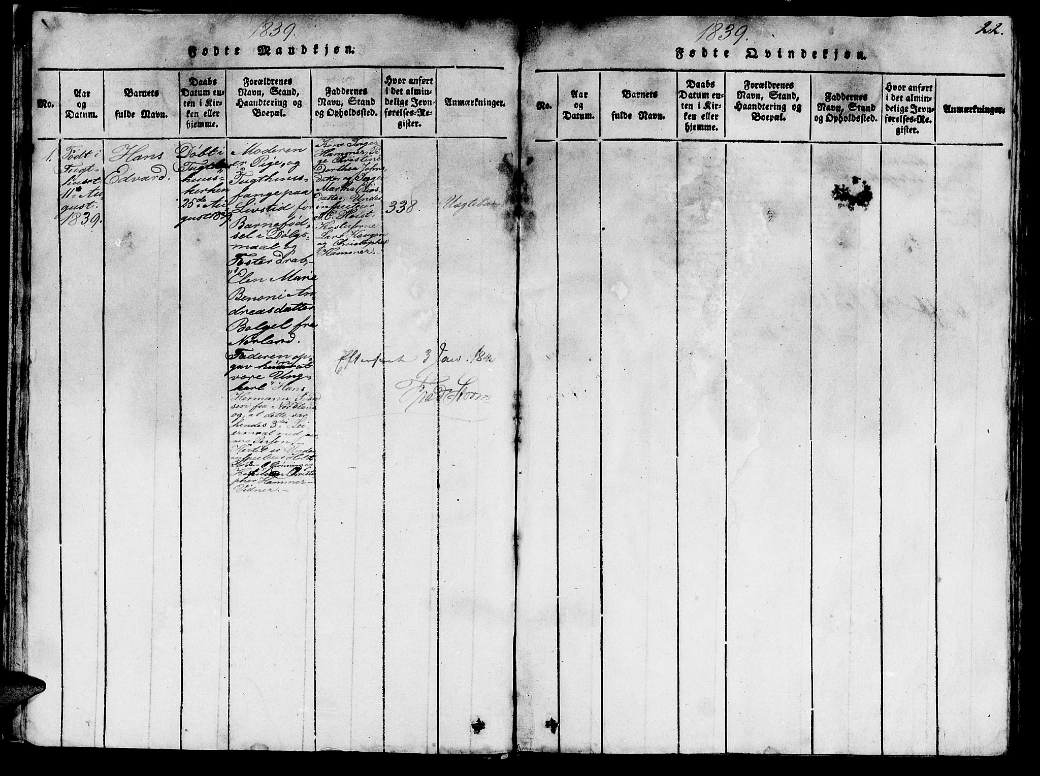 Ministerialprotokoller, klokkerbøker og fødselsregistre - Sør-Trøndelag, SAT/A-1456/623/L0478: Parish register (copy) no. 623C01, 1815-1873, p. 22