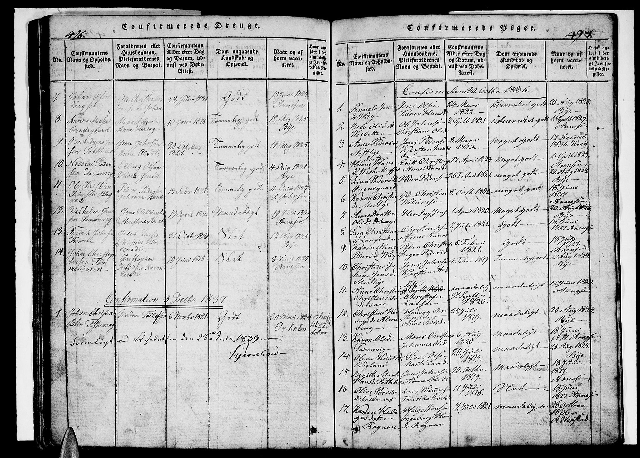 Ministerialprotokoller, klokkerbøker og fødselsregistre - Nordland, AV/SAT-A-1459/847/L0676: Parish register (copy) no. 847C04, 1821-1853, p. 496-497