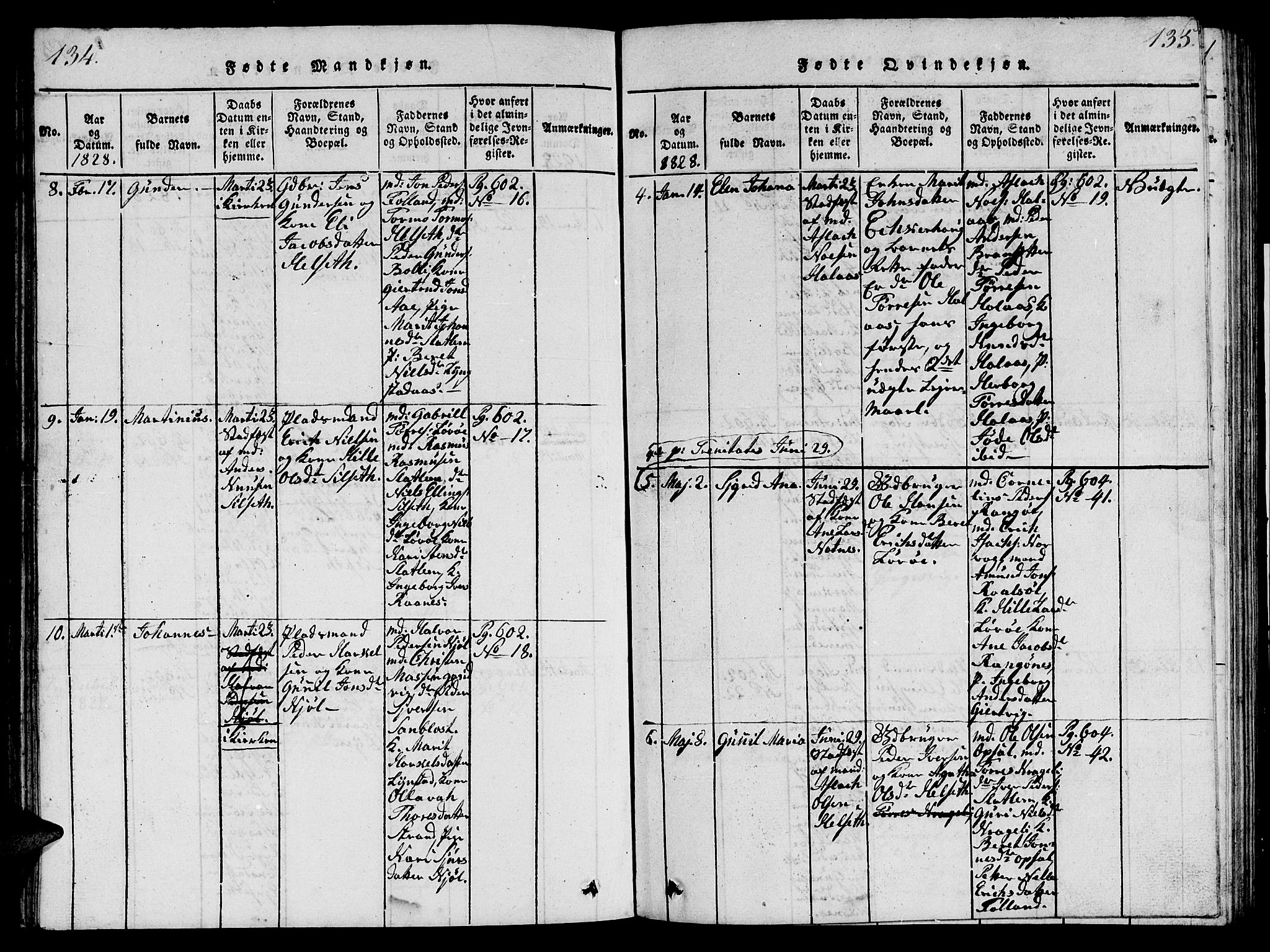 Ministerialprotokoller, klokkerbøker og fødselsregistre - Møre og Romsdal, SAT/A-1454/570/L0831: Parish register (official) no. 570A05, 1819-1829, p. 134-135