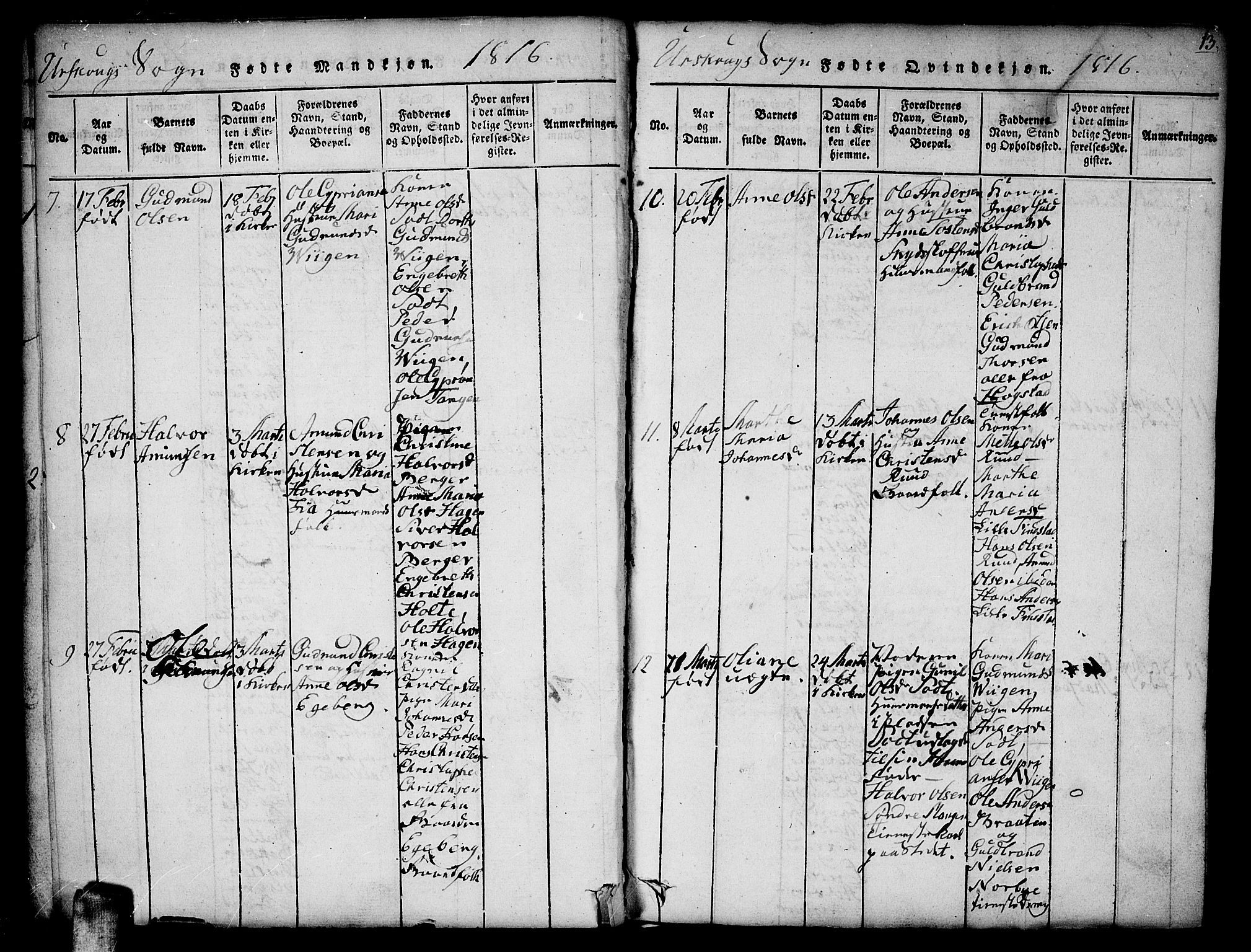 Aurskog prestekontor Kirkebøker, SAO/A-10304a/F/Fa/L0005: Parish register (official) no. I 5, 1814-1829, p. 13