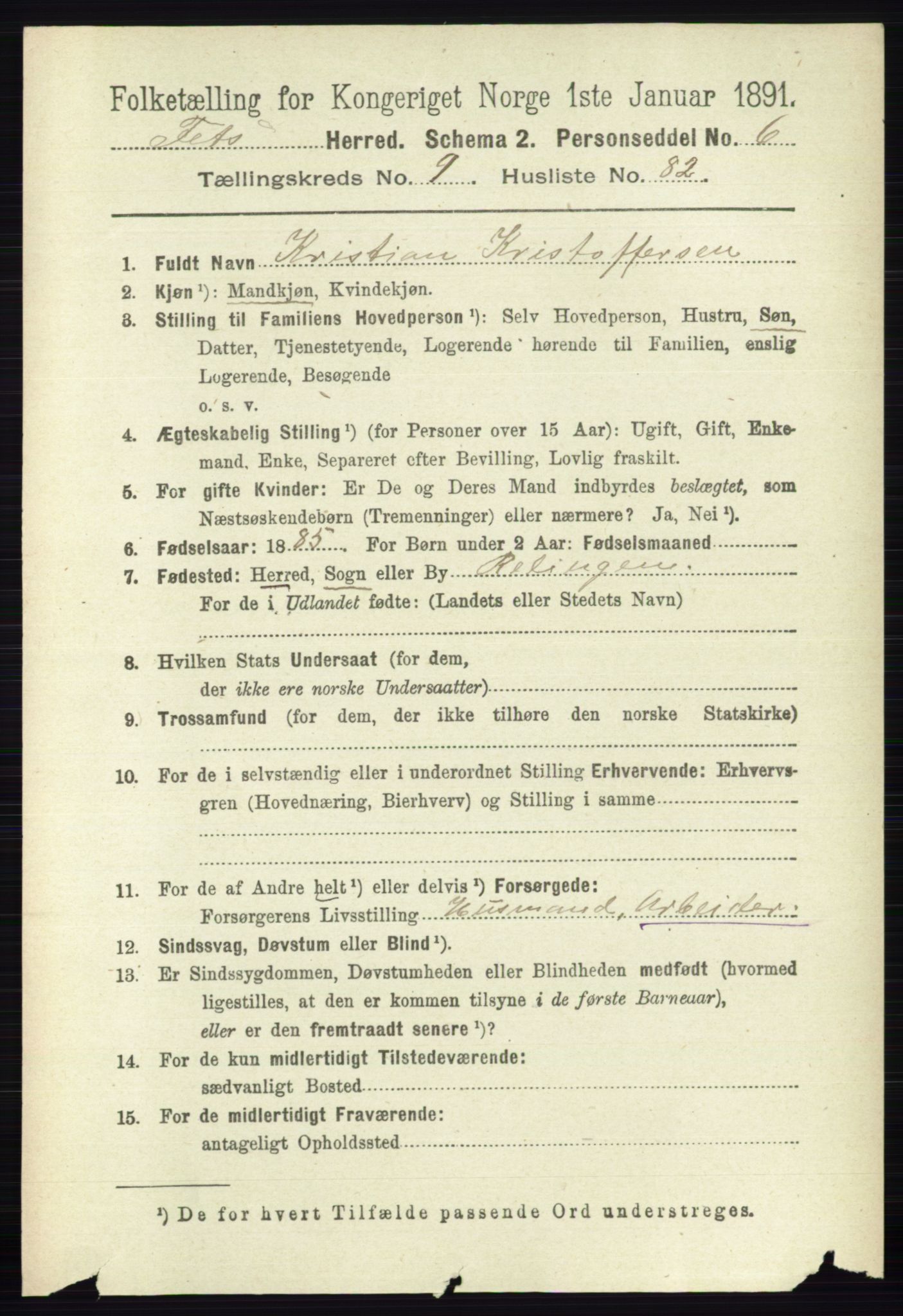 RA, 1891 census for 0227 Fet, 1891, p. 3945