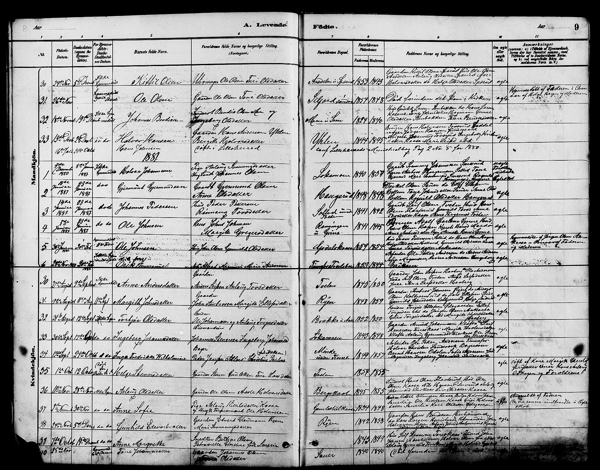 Heddal kirkebøker, SAKO/A-268/G/Ga/L0002: Parish register (copy) no. I 2, 1879-1908, p. 9