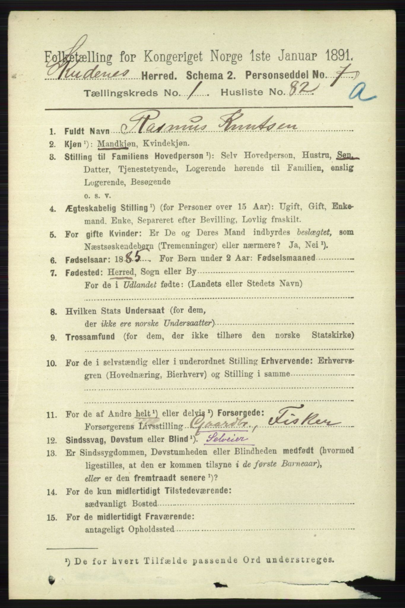 RA, 1891 census for 1150 Skudenes, 1891, p. 556