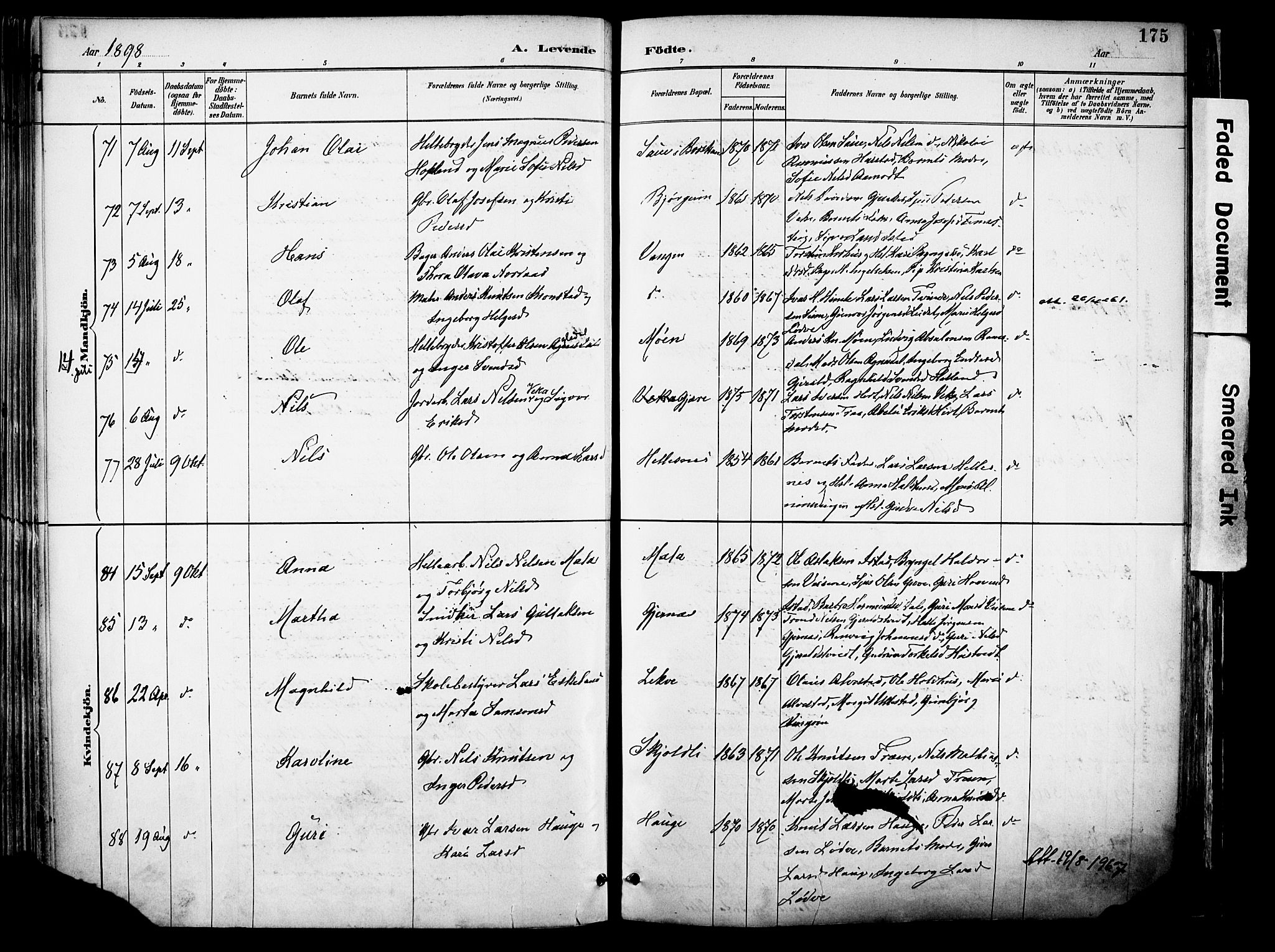 Voss sokneprestembete, AV/SAB-A-79001/H/Haa: Parish register (official) no. A 21, 1887-1903, p. 175