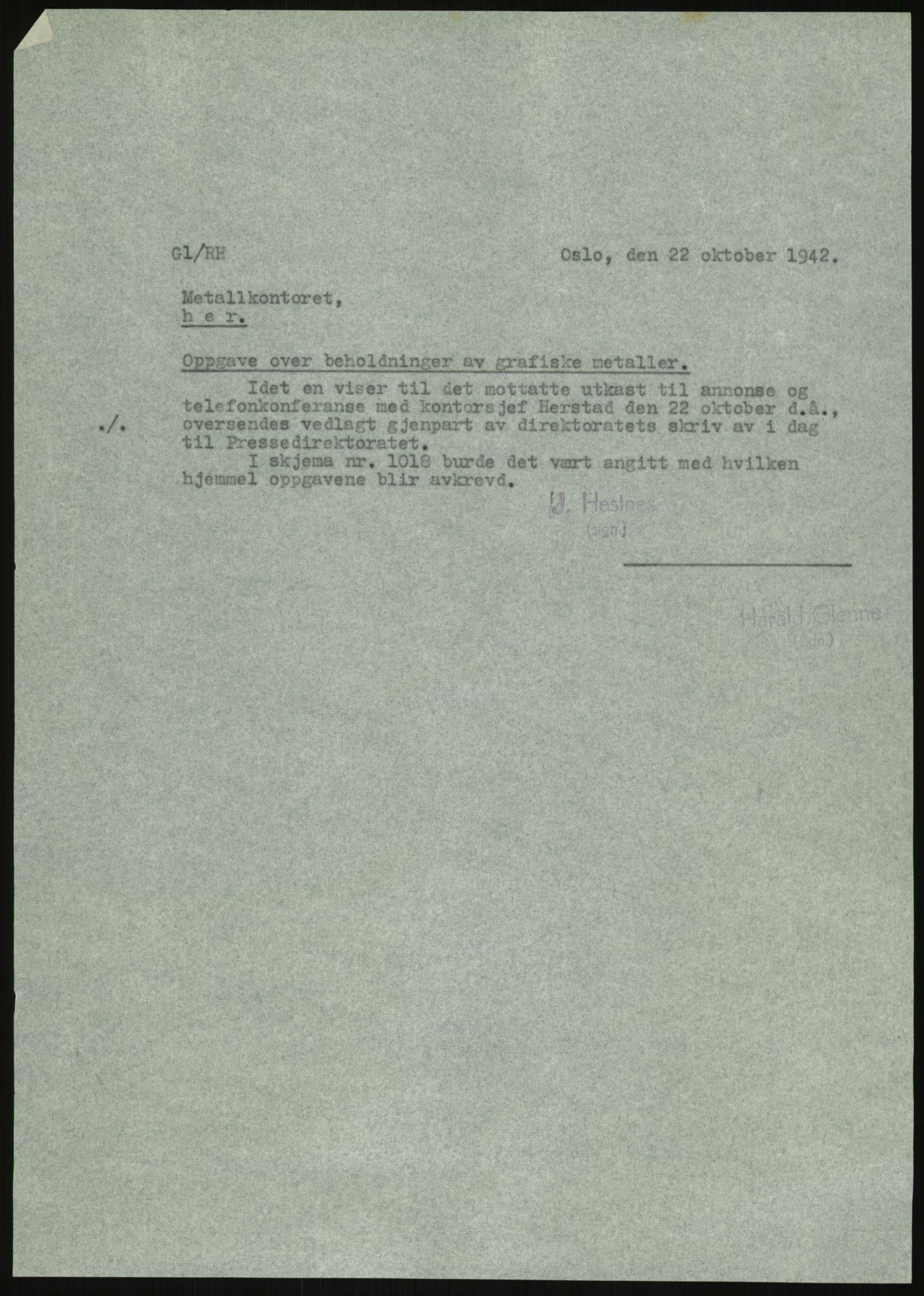 Direktoratet for industriforsyning, Sekretariatet, RA/S-4153/D/Df/L0054: 9. Metallkontoret, 1940-1945, p. 2475