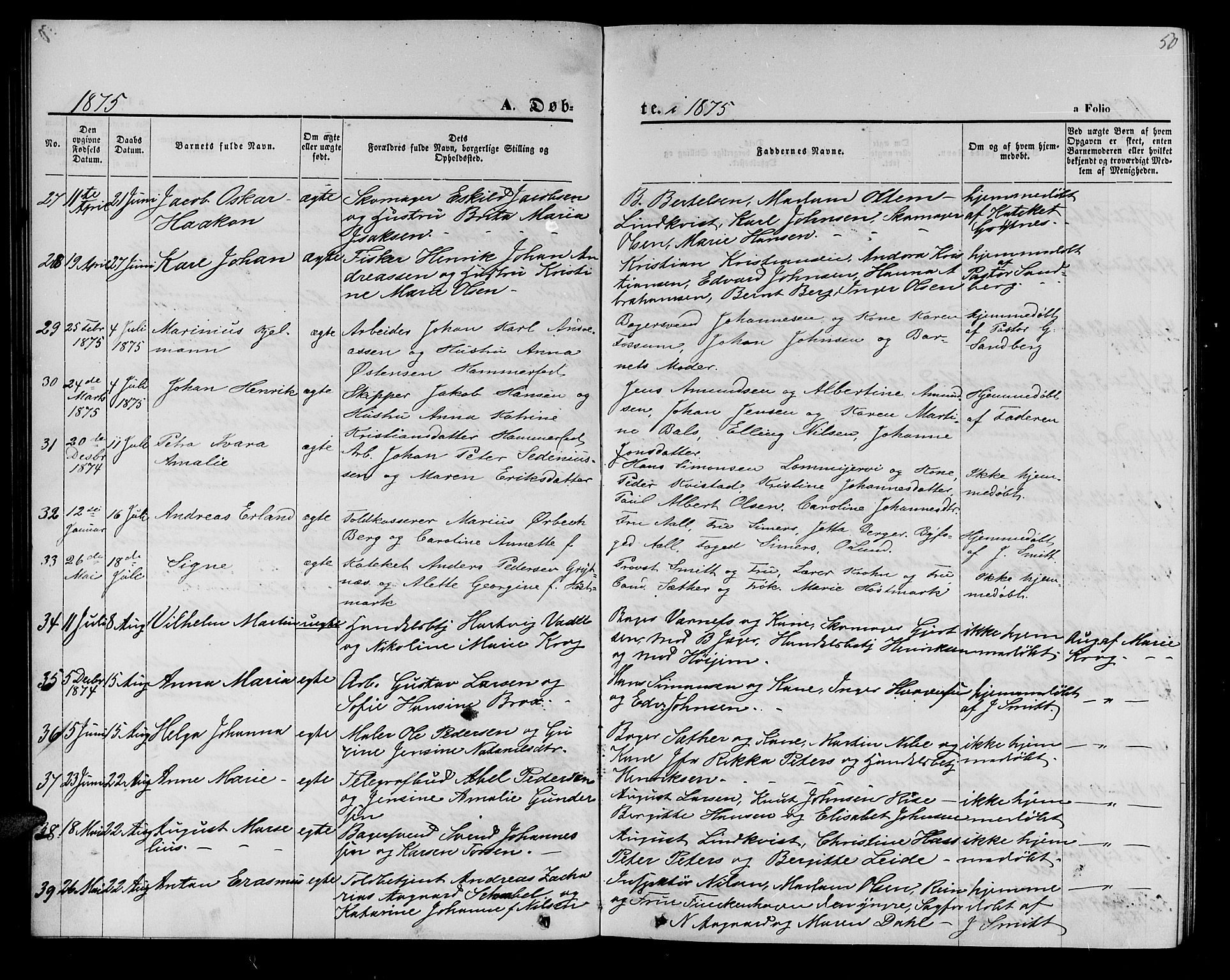 Hammerfest sokneprestkontor, SATØ/S-1347/H/Hb/L0004.klokk: Parish register (copy) no. 4, 1869-1877, p. 50