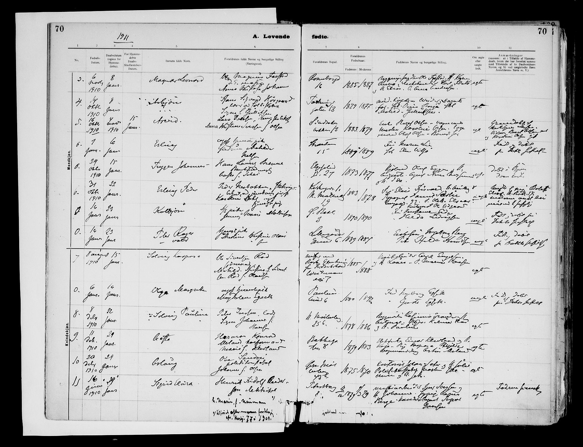 Ministerialprotokoller, klokkerbøker og fødselsregistre - Sør-Trøndelag, SAT/A-1456/604/L0203: Parish register (official) no. 604A23, 1908-1916, p. 70