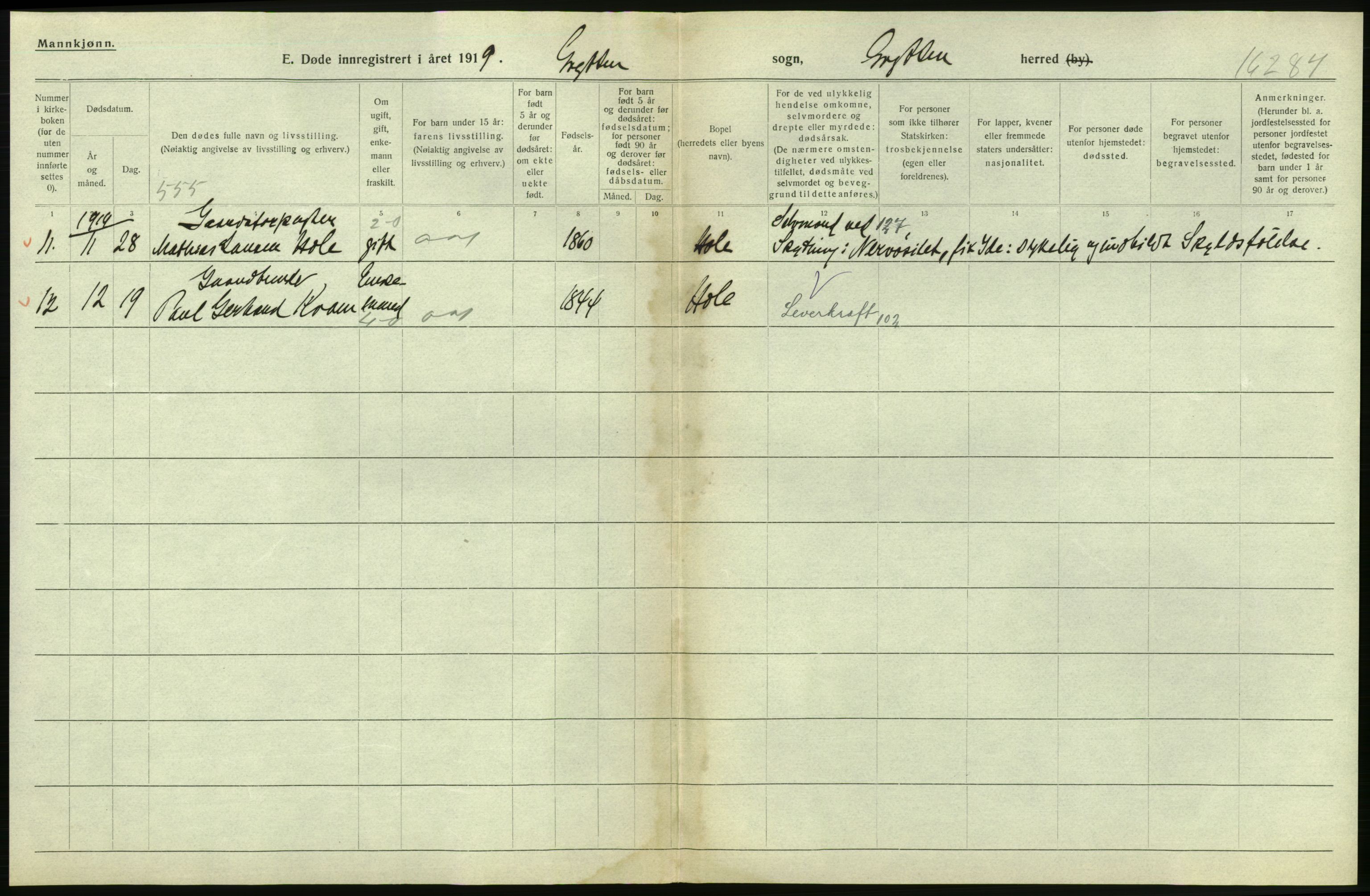 Statistisk sentralbyrå, Sosiodemografiske emner, Befolkning, AV/RA-S-2228/D/Df/Dfb/Dfbi/L0042: Møre fylke: Døde. Bygder og byer., 1919, p. 106