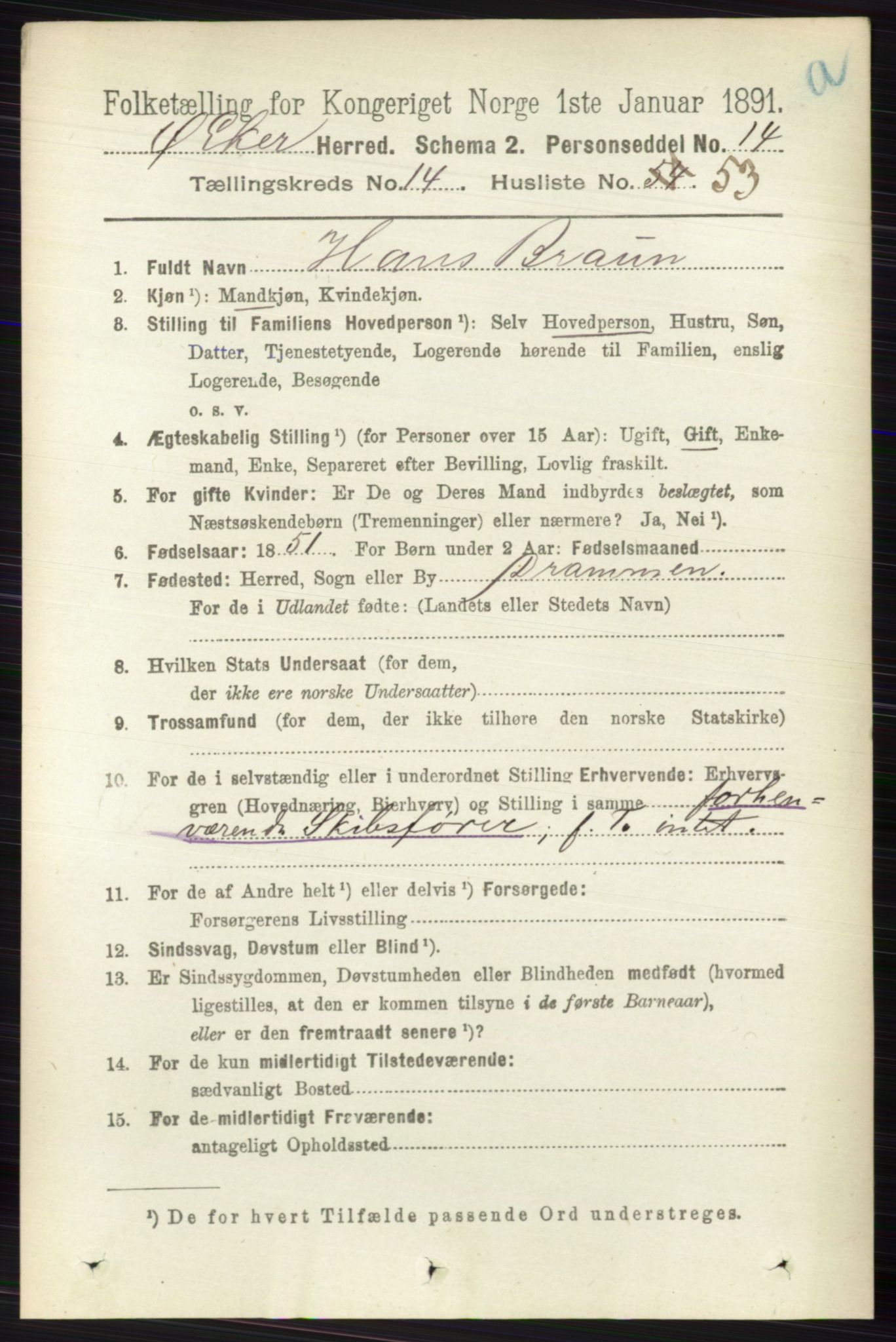 RA, 1891 census for 0624 Øvre Eiker, 1891, p. 6785