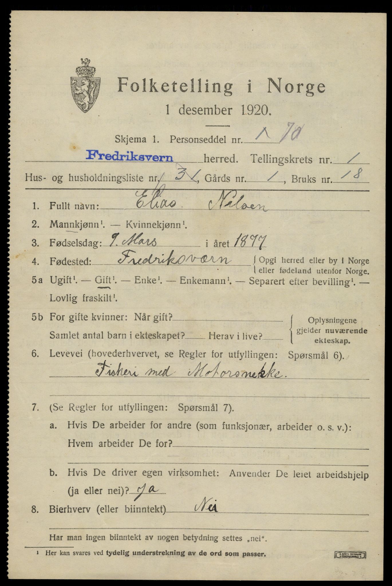 SAKO, 1920 census for Fredriksvern, 1920, p. 589