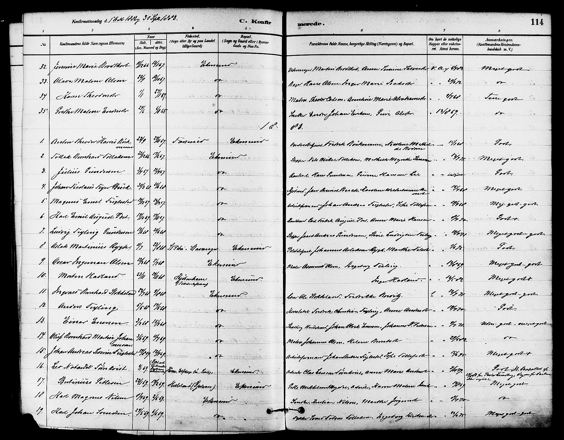 Eigersund sokneprestkontor, SAST/A-101807/S08/L0015: Parish register (official) no. A 15, 1879-1892, p. 114