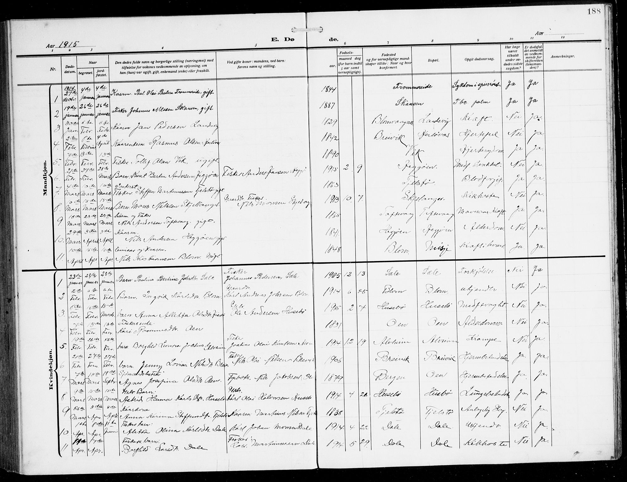 Herdla Sokneprestembete, SAB/A-75701/H/Hab: Parish register (copy) no. C 2, 1913-1926, p. 188