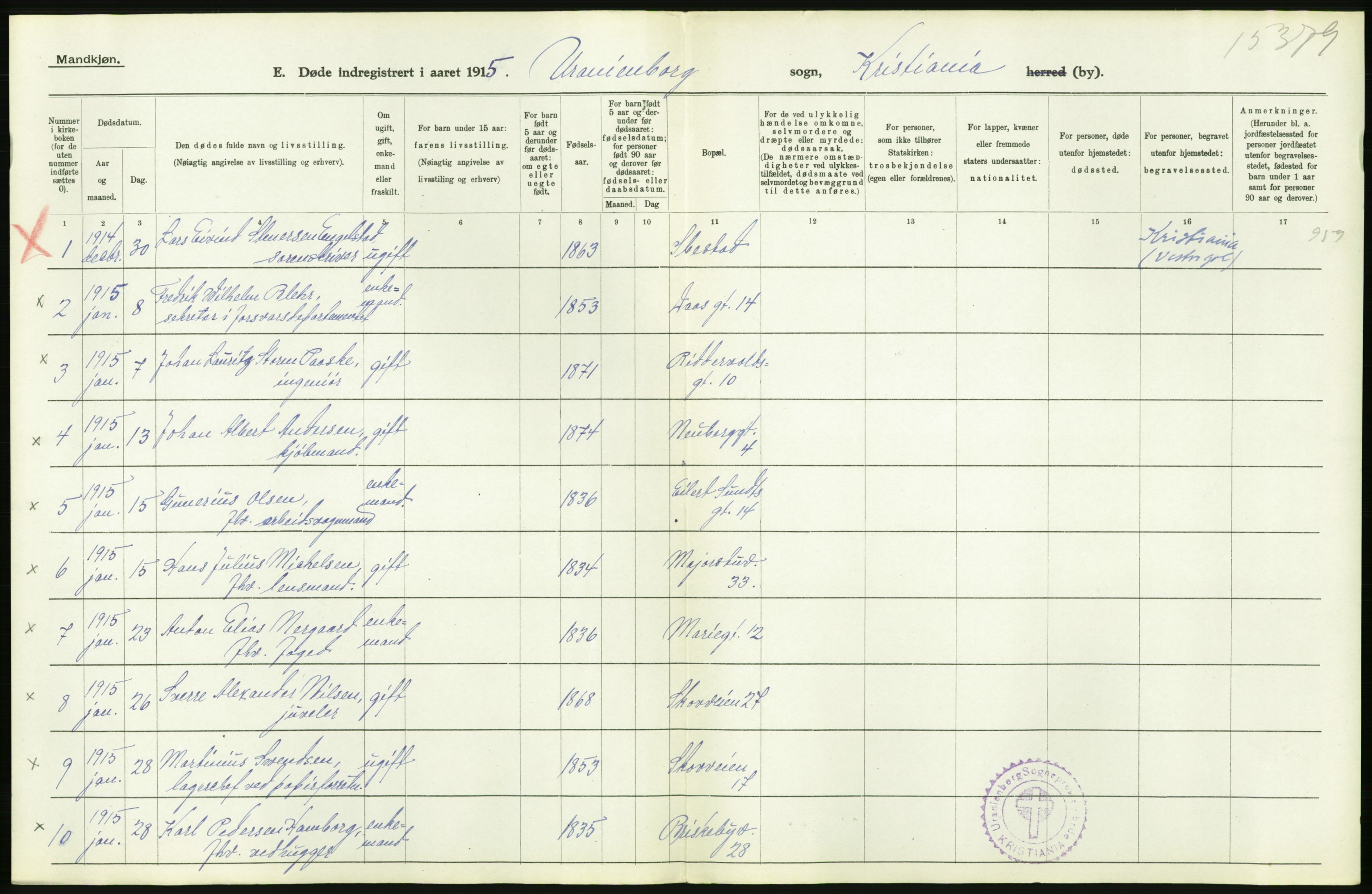 Statistisk sentralbyrå, Sosiodemografiske emner, Befolkning, AV/RA-S-2228/D/Df/Dfb/Dfbe/L0009: Kristiania: Døde., 1915, p. 538