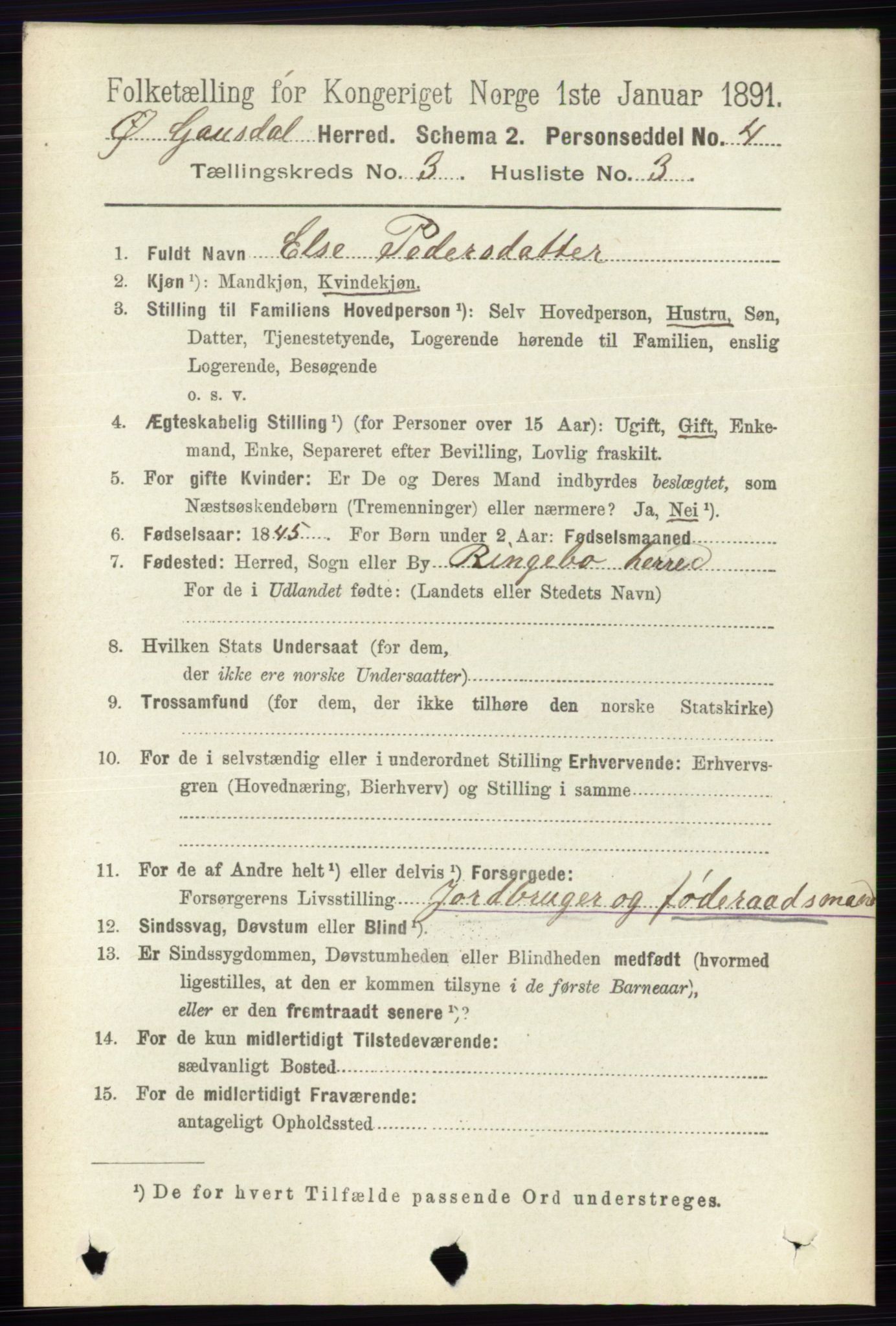 RA, 1891 census for 0522 Østre Gausdal, 1891, p. 1734