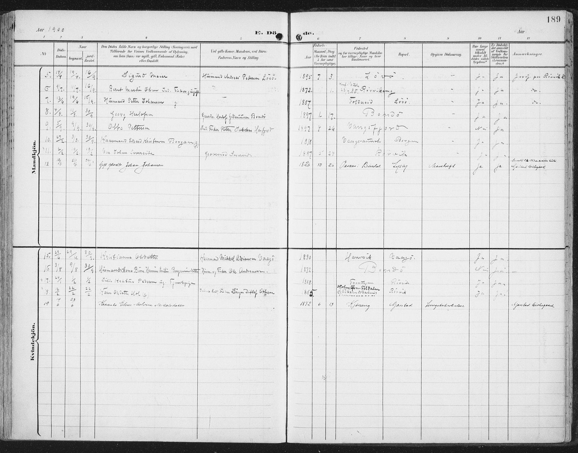 Ministerialprotokoller, klokkerbøker og fødselsregistre - Nord-Trøndelag, AV/SAT-A-1458/786/L0688: Parish register (official) no. 786A04, 1899-1912, p. 189