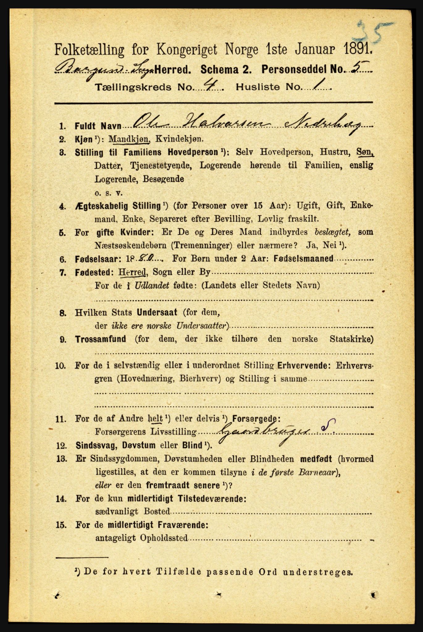 RA, 1891 census for 1423 Borgund, 1891, p. 832