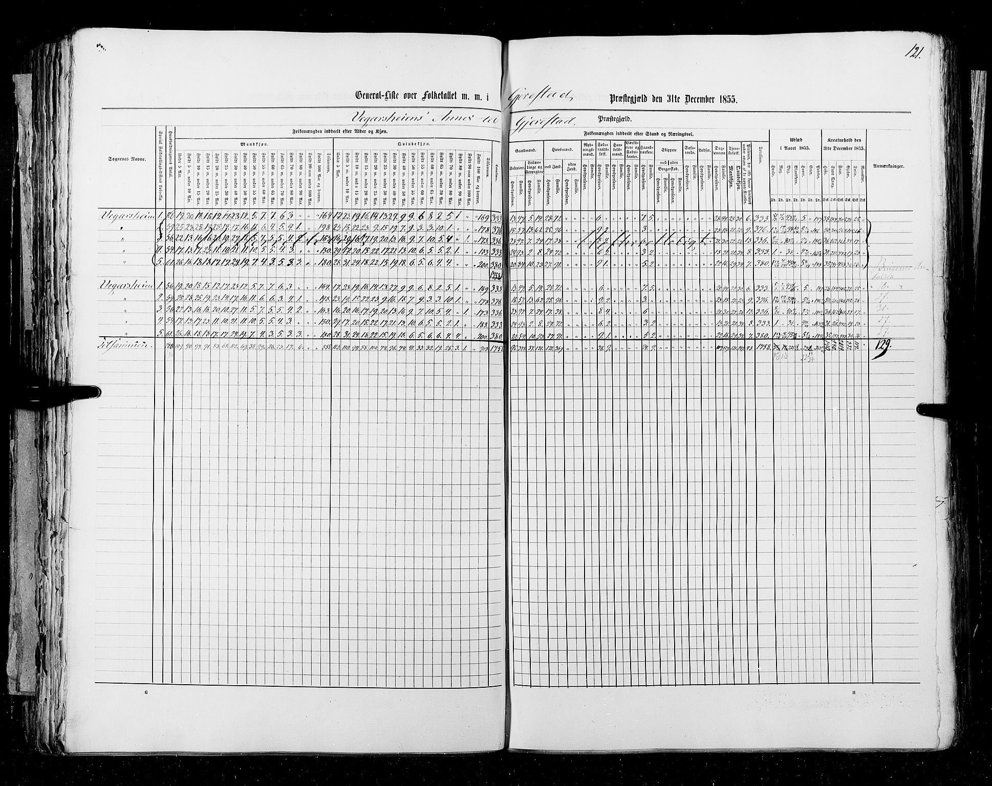 RA, Census 1855, vol. 3: Bratsberg amt, Nedenes amt og Lister og Mandal amt, 1855, p. 121