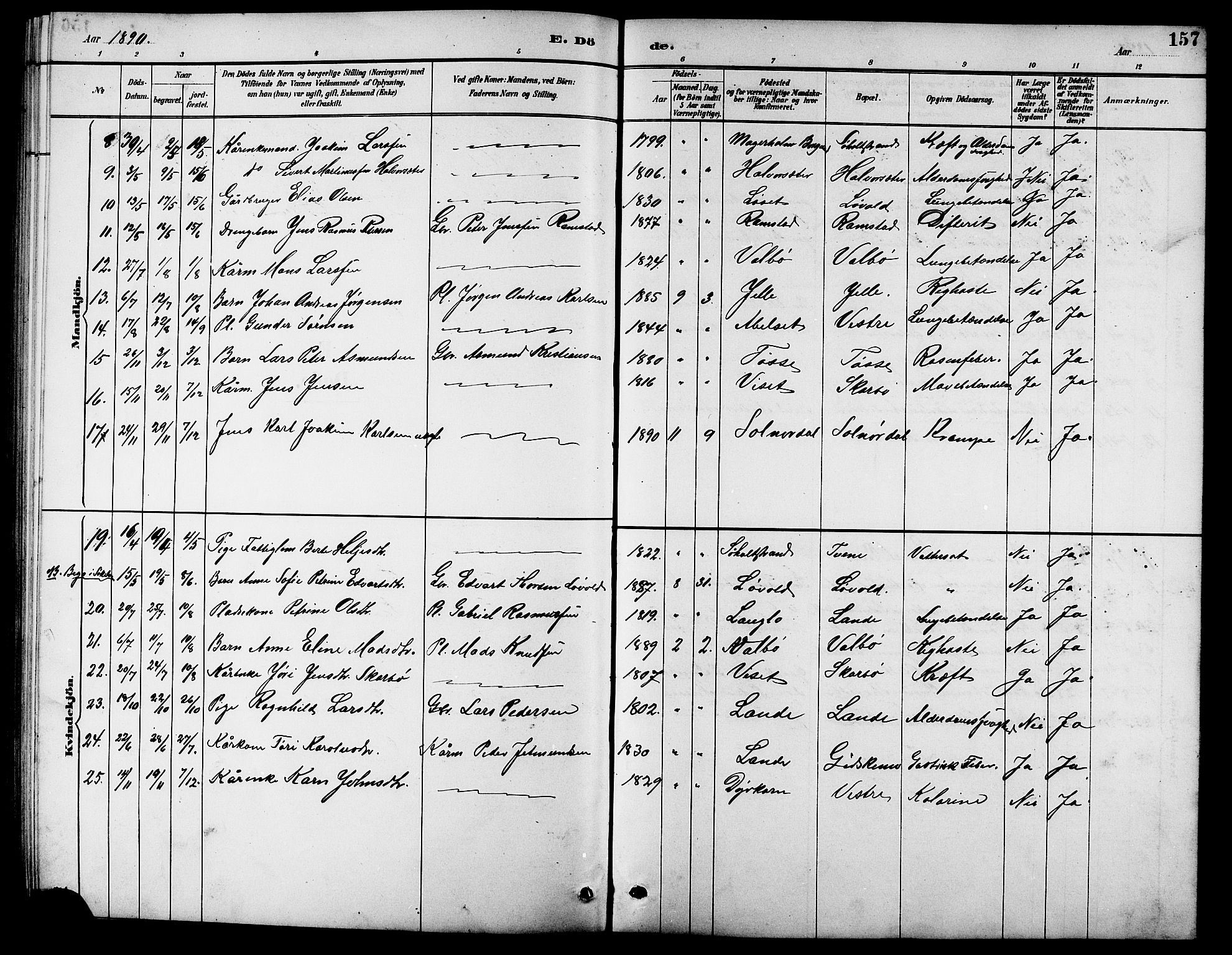 Ministerialprotokoller, klokkerbøker og fødselsregistre - Møre og Romsdal, AV/SAT-A-1454/522/L0327: Parish register (copy) no. 522C06, 1890-1915, p. 157