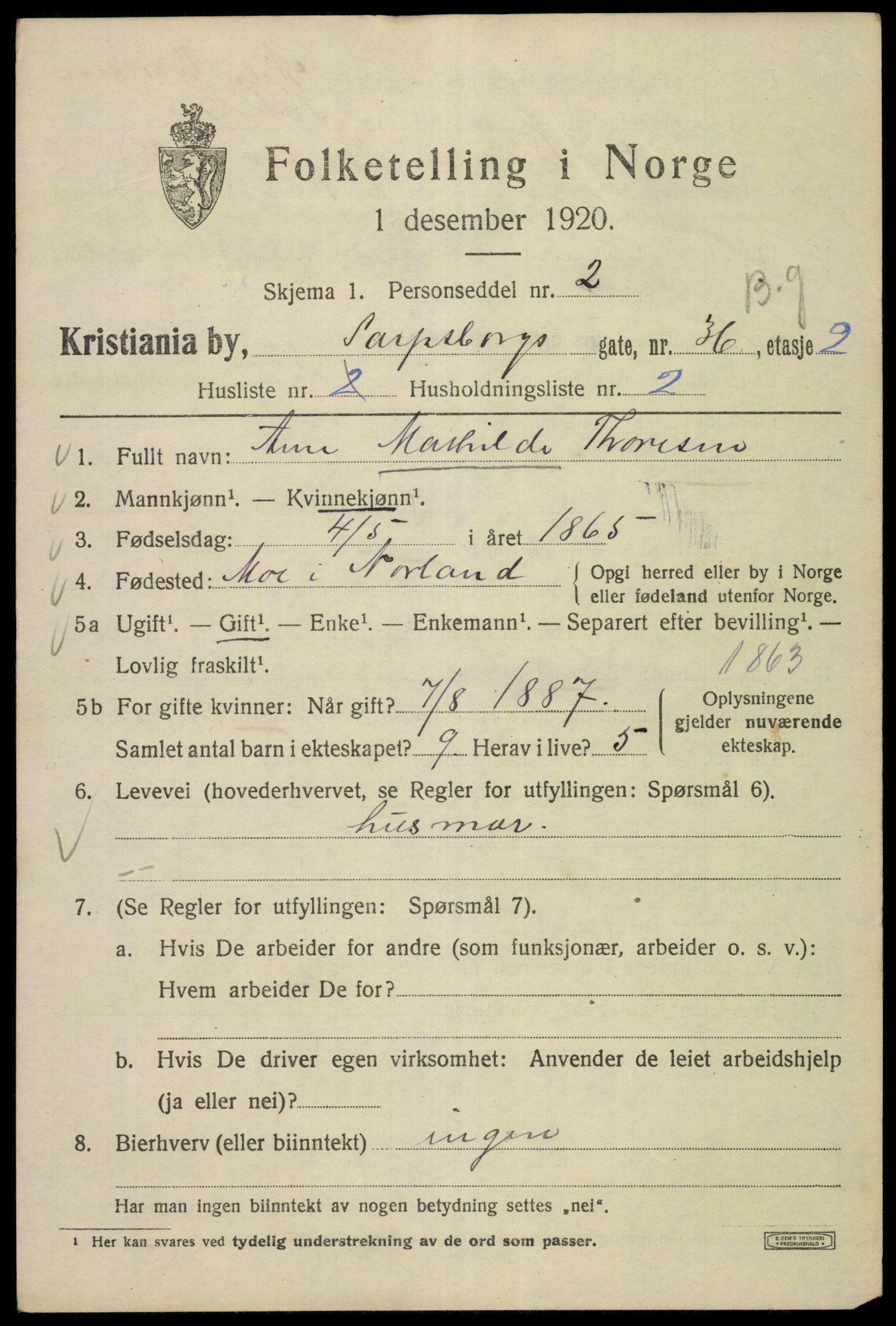 SAO, 1920 census for Kristiania, 1920, p. 486163