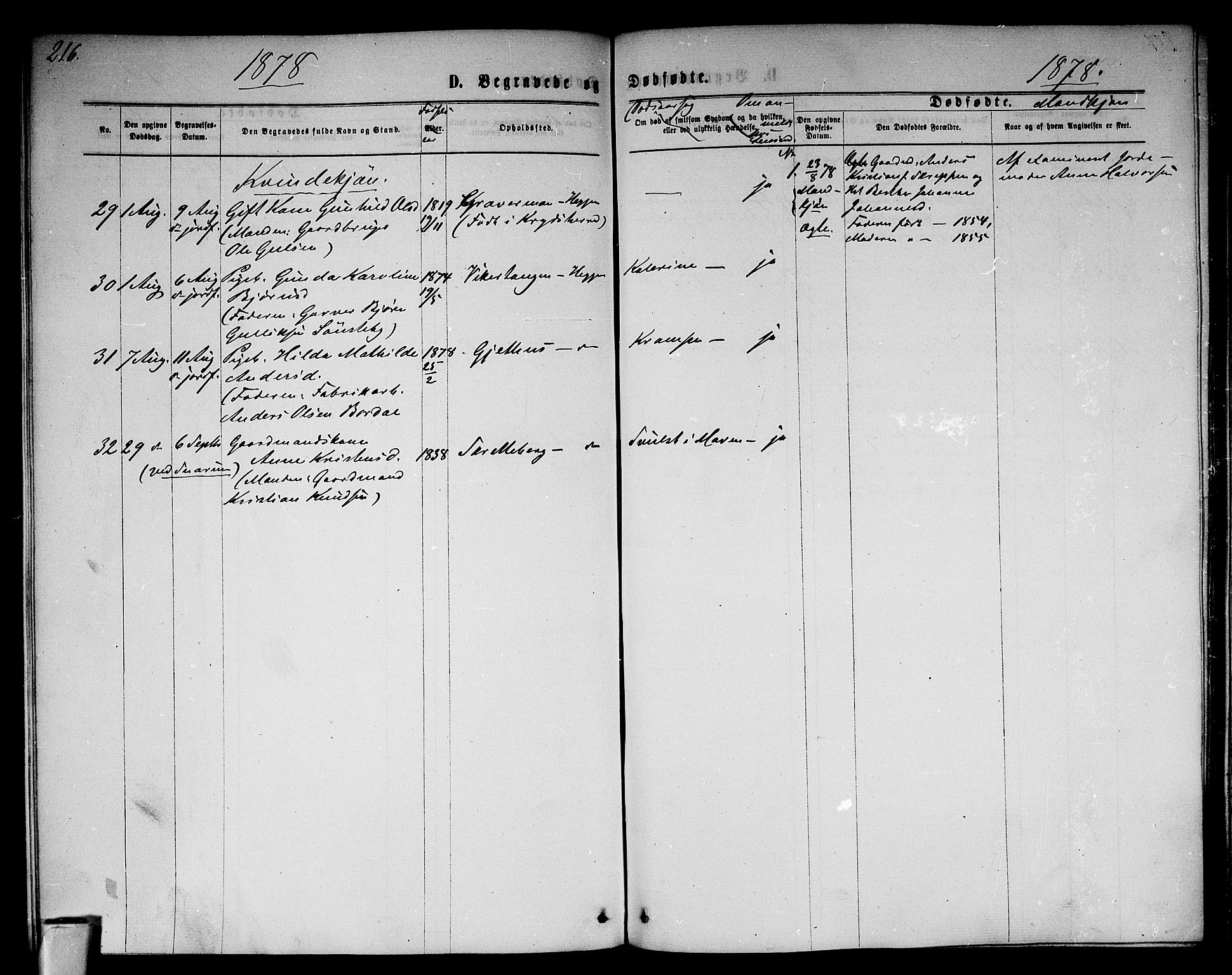 Modum kirkebøker, AV/SAKO-A-234/G/Ga/L0007: Parish register (copy) no. I 7, 1869-1878, p. 216