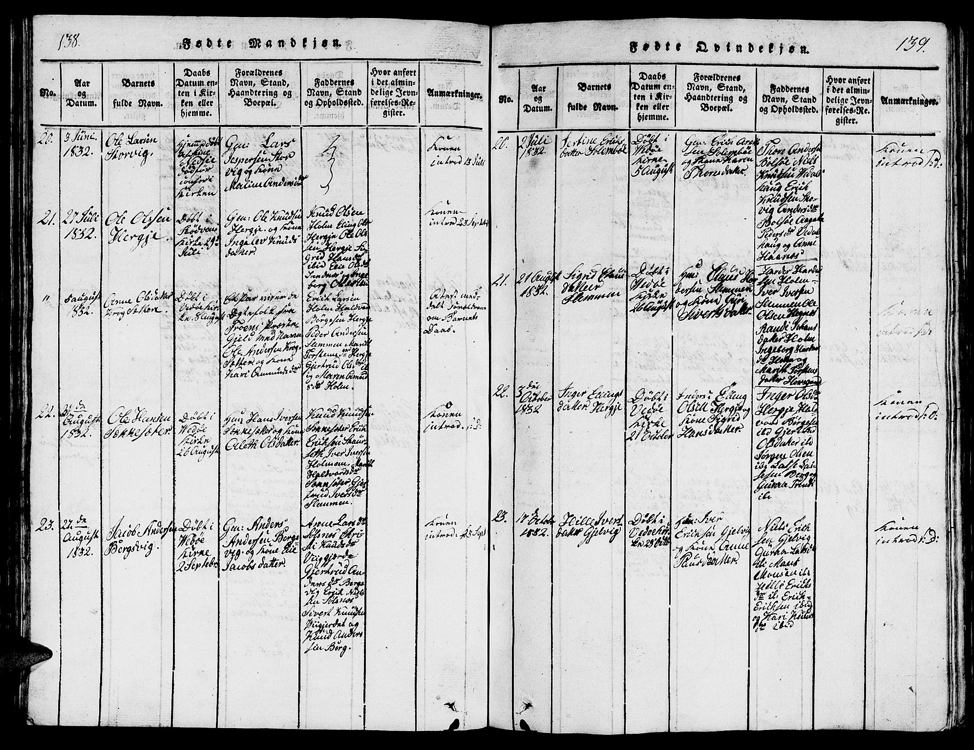 Ministerialprotokoller, klokkerbøker og fødselsregistre - Møre og Romsdal, SAT/A-1454/547/L0610: Parish register (copy) no. 547C01, 1818-1839, p. 138-139