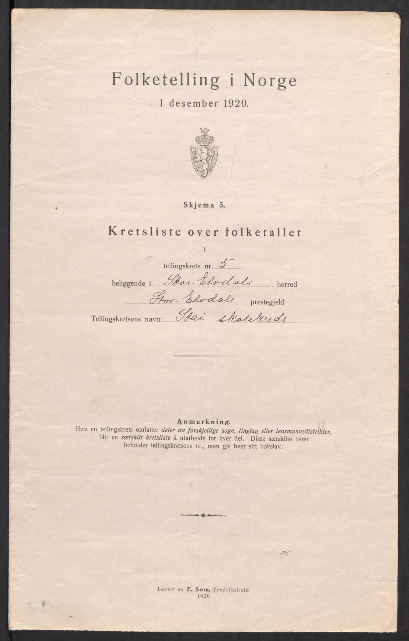SAH, 1920 census for Stor-Elvdal, 1920, p. 21
