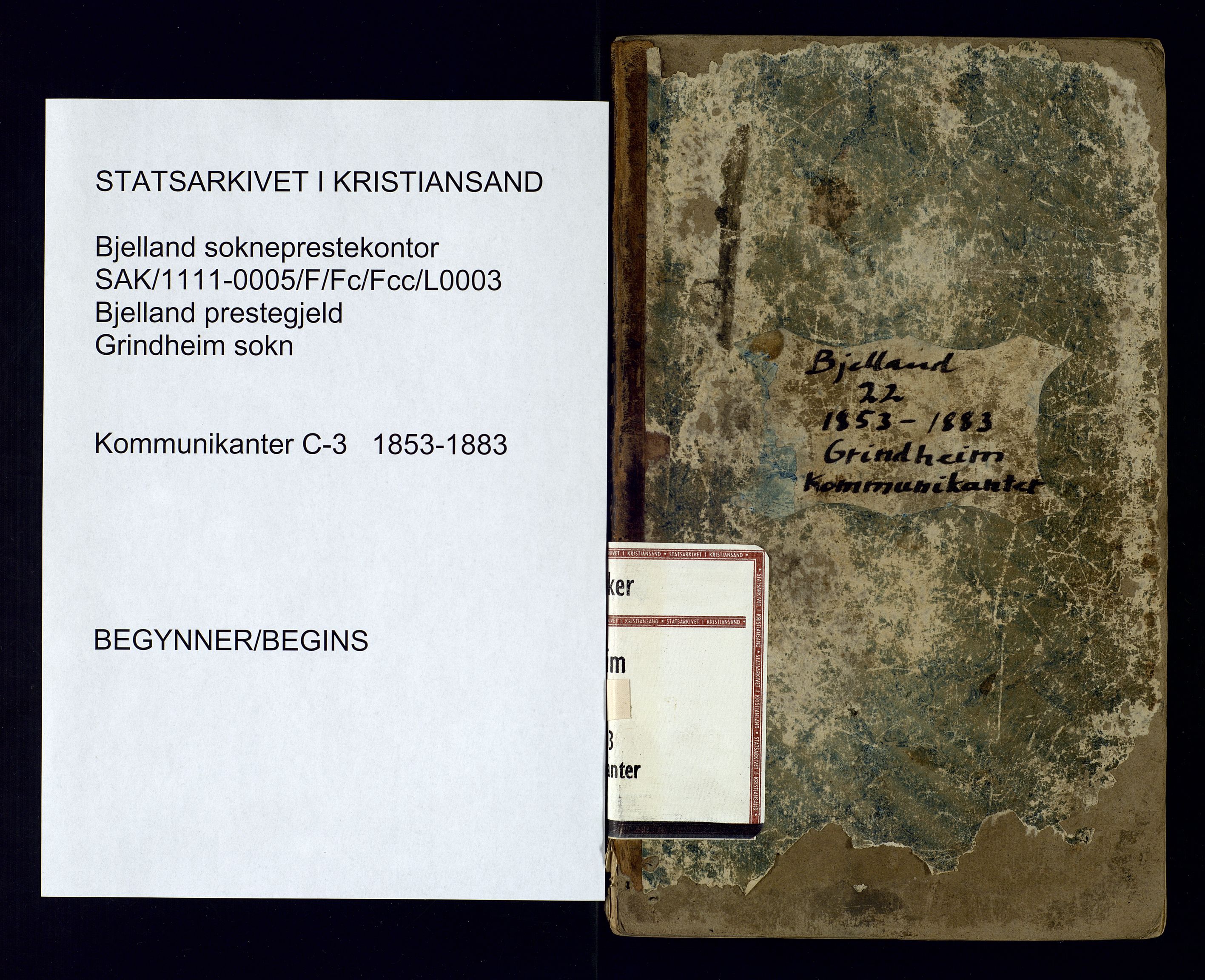 Bjelland sokneprestkontor, SAK/1111-0005/F/Fc/Fcc/L0003: Communicants register no. C-3, 1853-1883