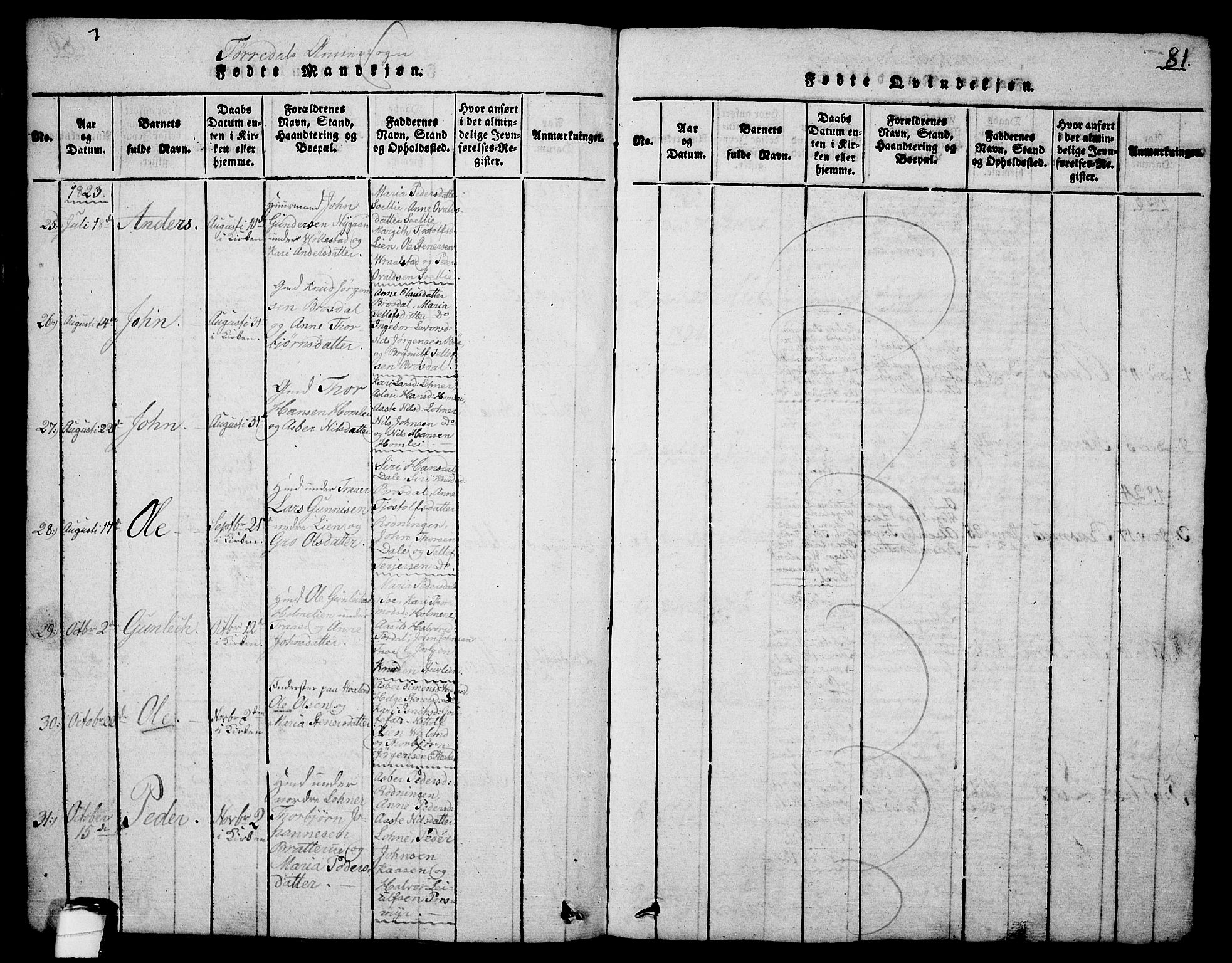 Drangedal kirkebøker, SAKO/A-258/G/Ga/L0001: Parish register (copy) no. I 1 /2, 1814-1856, p. 81