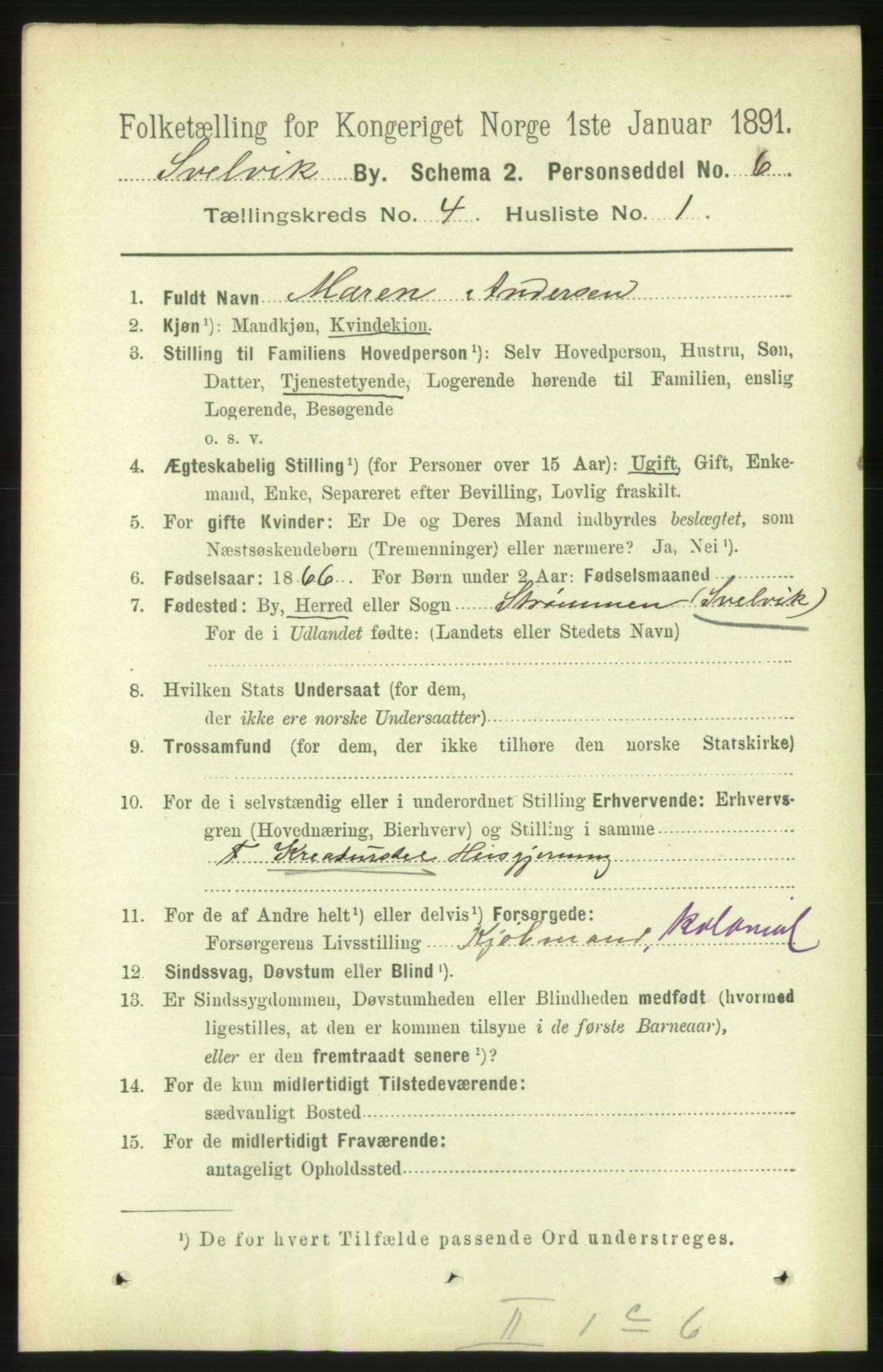 RA, 1891 census for 0701 Svelvik, 1891, p. 1607