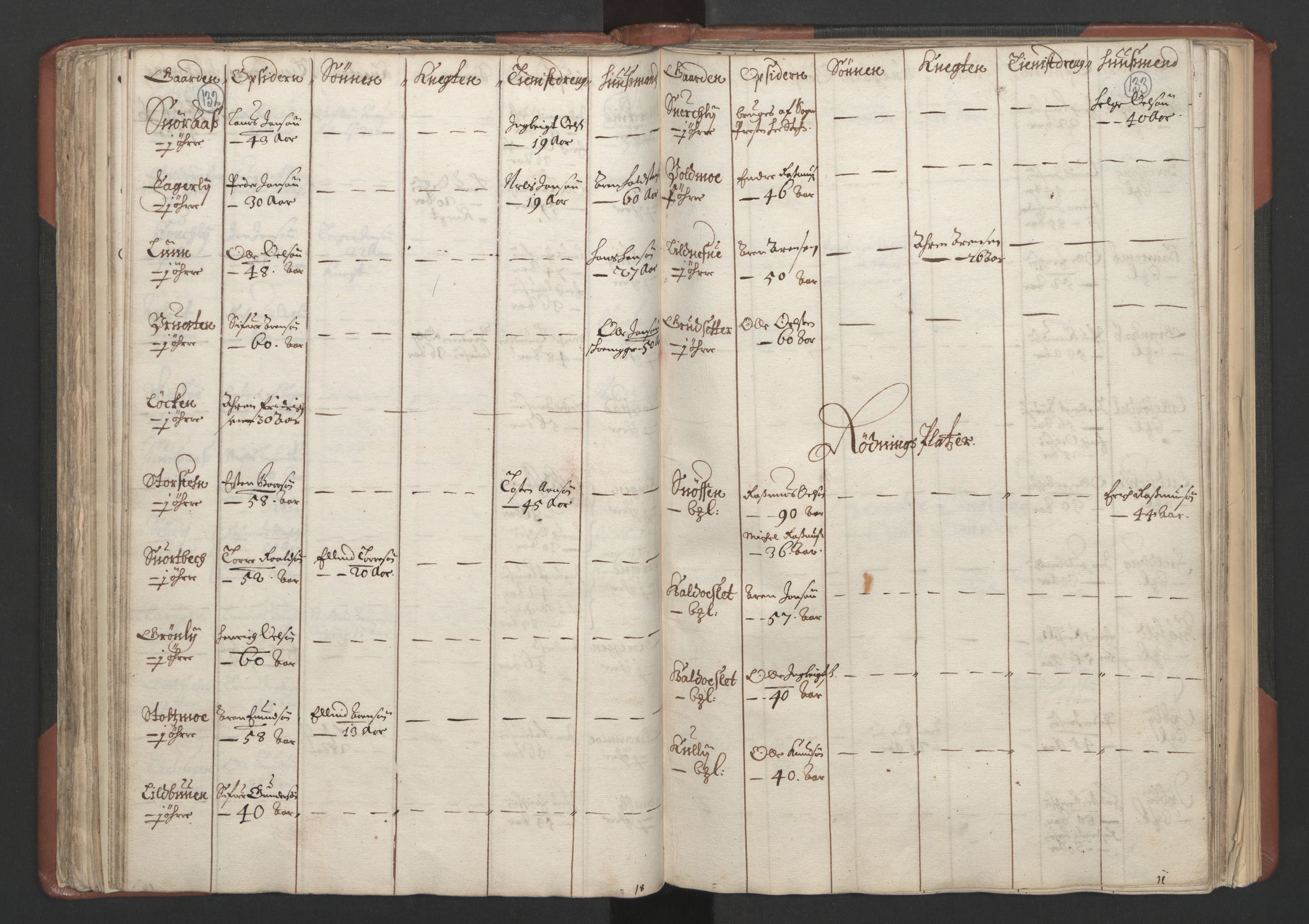RA, Bailiff's Census 1664-1666, no. 18: Gauldal fogderi, Strinda fogderi and Orkdal fogderi, 1664, p. 132-133