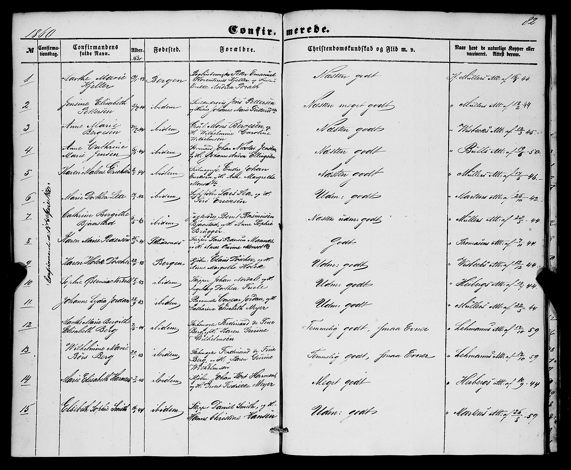 Nykirken Sokneprestembete, SAB/A-77101/H/Haa/L0023: Parish register (official) no. C 2, 1851-1863, p. 82