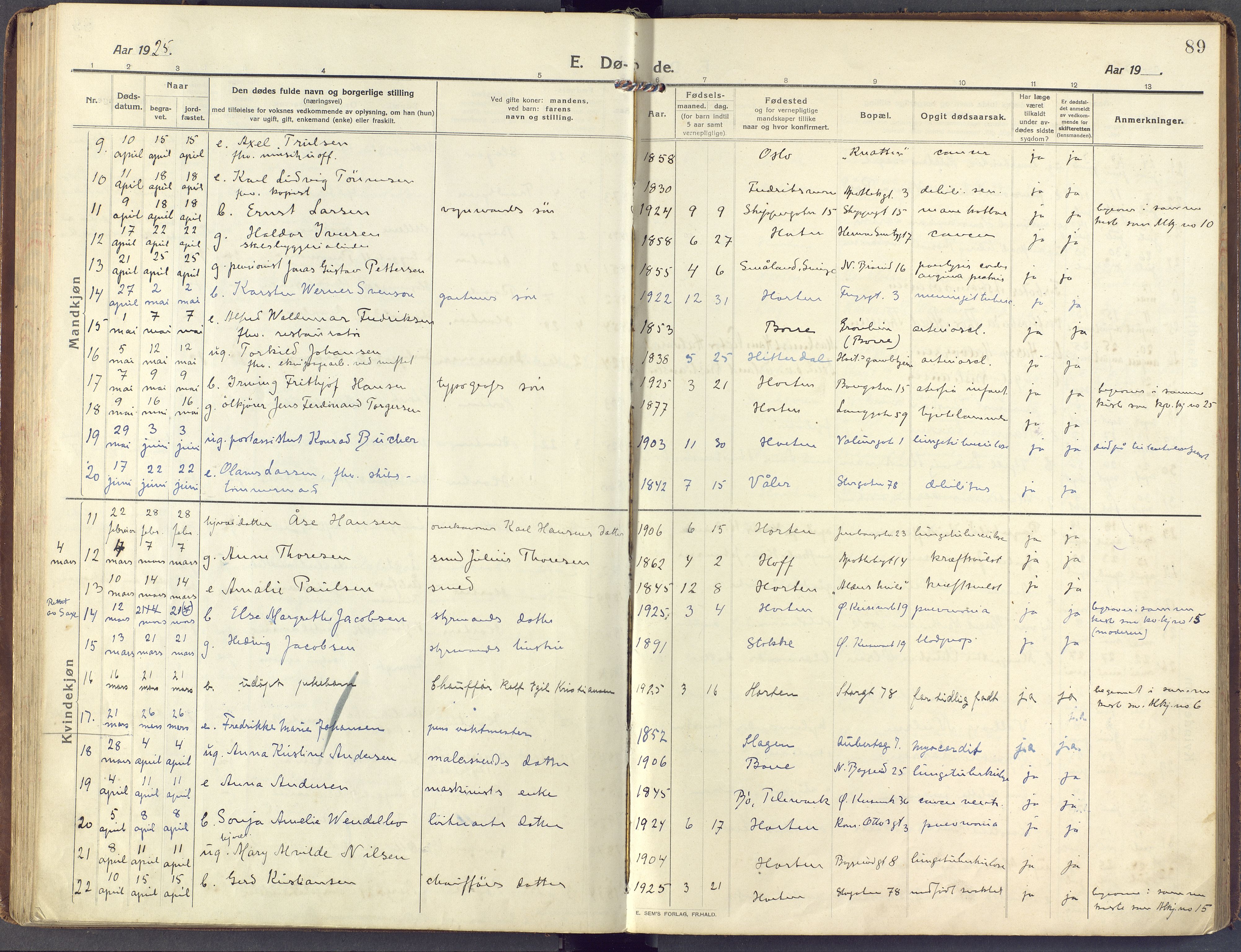 Horten kirkebøker, SAKO/A-348/F/Fa/L0007: Parish register (official) no. 7, 1913-1926, p. 89