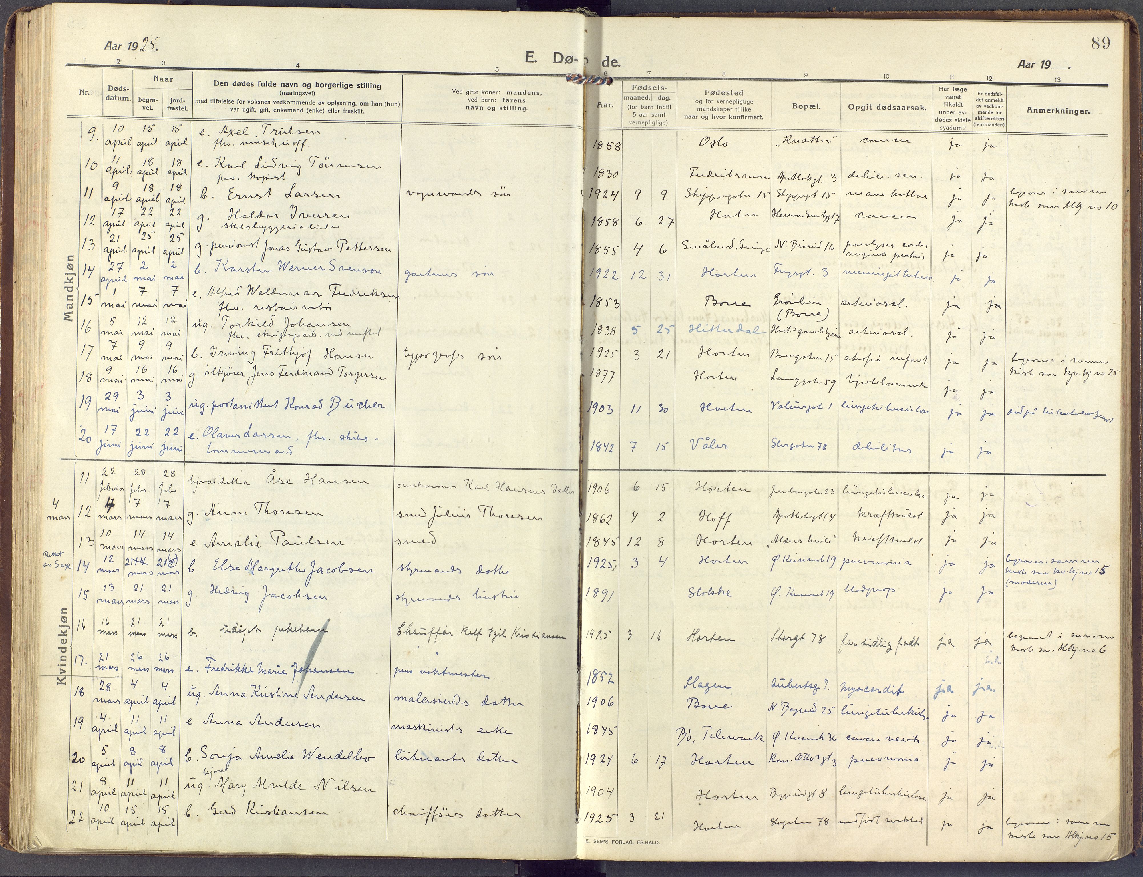 Horten kirkebøker, AV/SAKO-A-348/F/Fa/L0007: Parish register (official) no. 7, 1913-1926, p. 89