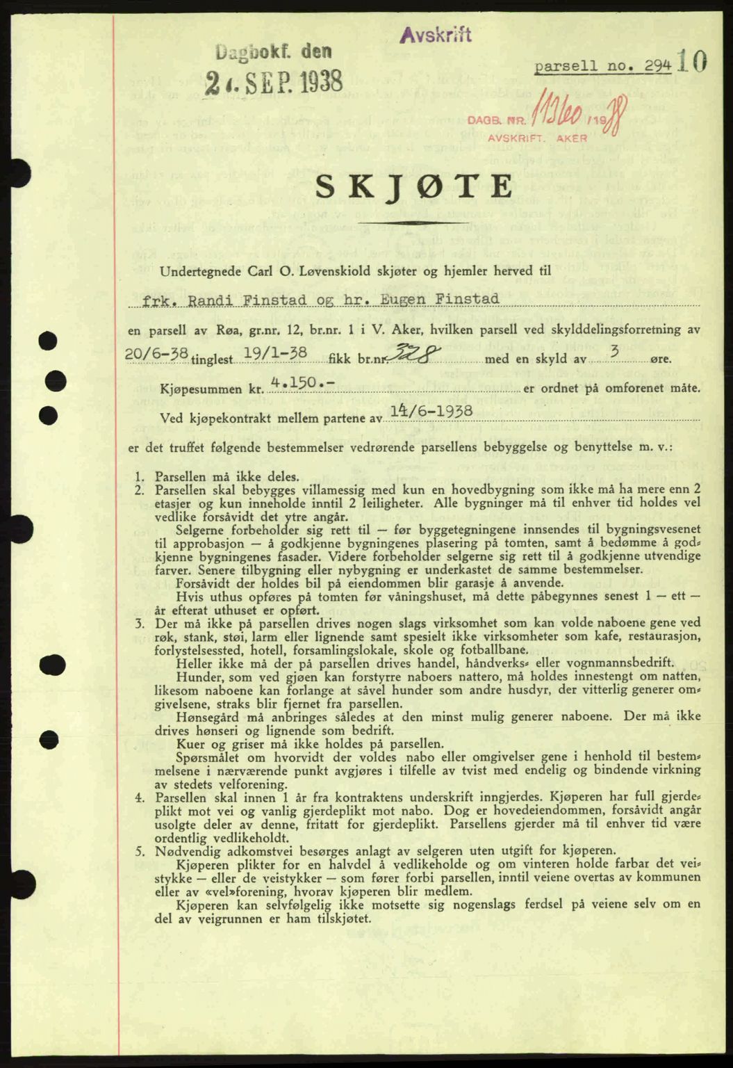 Aker herredsskriveri, SAO/A-10896/G/Gb/Gba/Gbab/L0025: Mortgage book no. A154-155, 1938-1938, Diary no: : 11360/1938