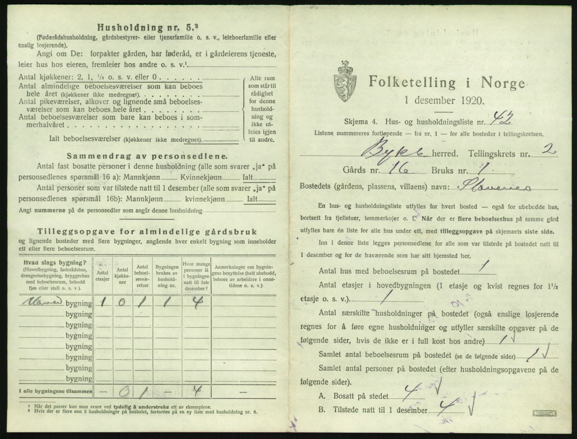 SAK, 1920 census for Bykle, 1920, p. 153