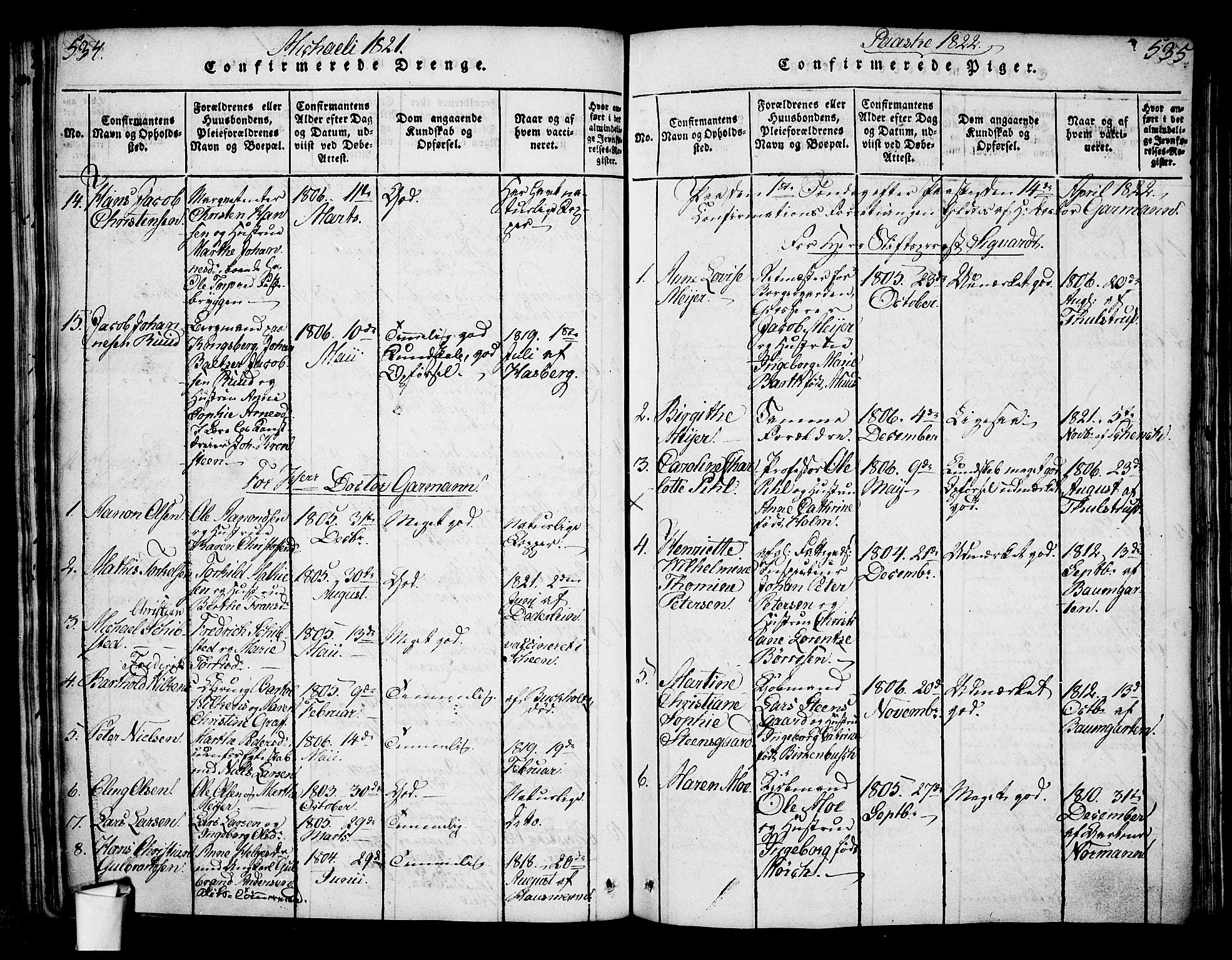 Oslo domkirke Kirkebøker, SAO/A-10752/G/Ga/L0001: Parish register (copy) no. 1, 1817-1825, p. 534-535