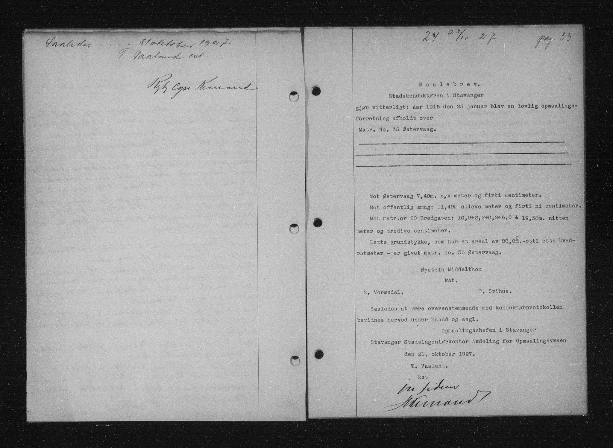 Stavanger byfogd, SAST/A-101408/001/4/41/410/410BB/L0053: Mortgage book no. 41, 1927-1928, Deed date: 22.10.1927