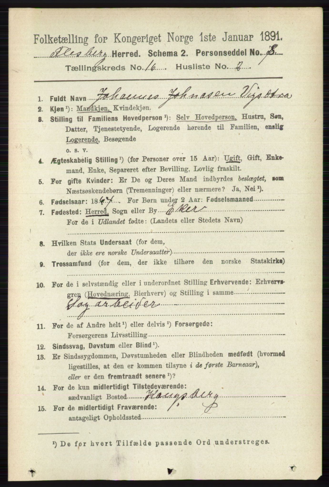 RA, 1891 census for 0631 Flesberg, 1891, p. 2861