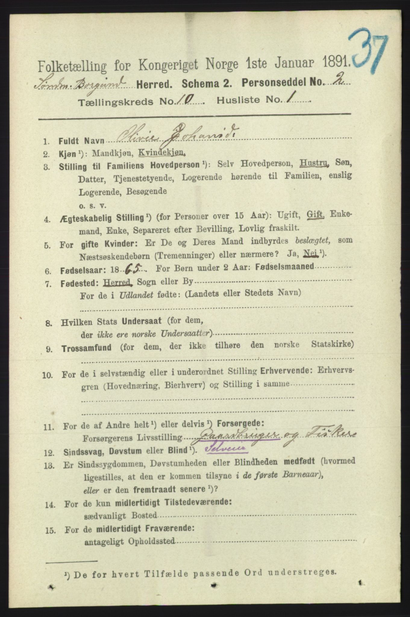 RA, 1891 census for 1531 Borgund, 1891, p. 2626