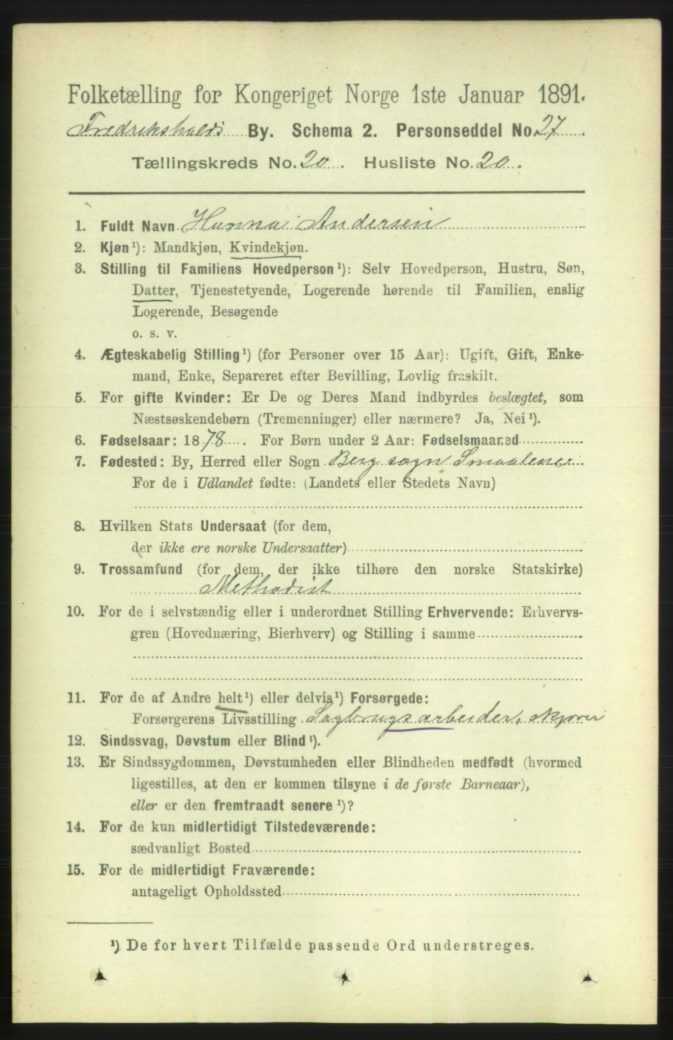 RA, 1891 census for 0101 Fredrikshald, 1891, p. 12627